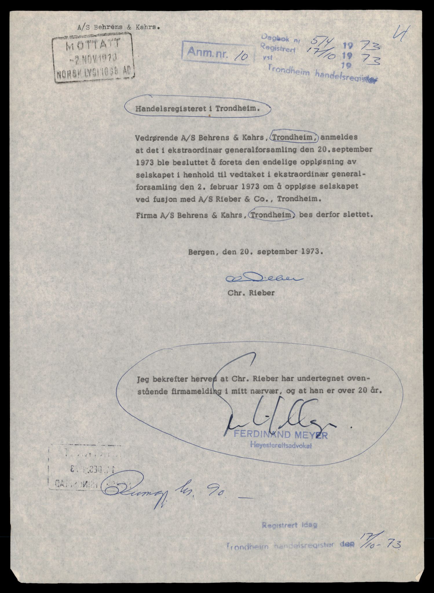 Trondheim byfogd, AV/SAT-A-0003/2/J/Jd/Jdb/L0019: Aksjeselskap, andelslag og borettslag, Beh-Bre, 1965-1976, s. 1