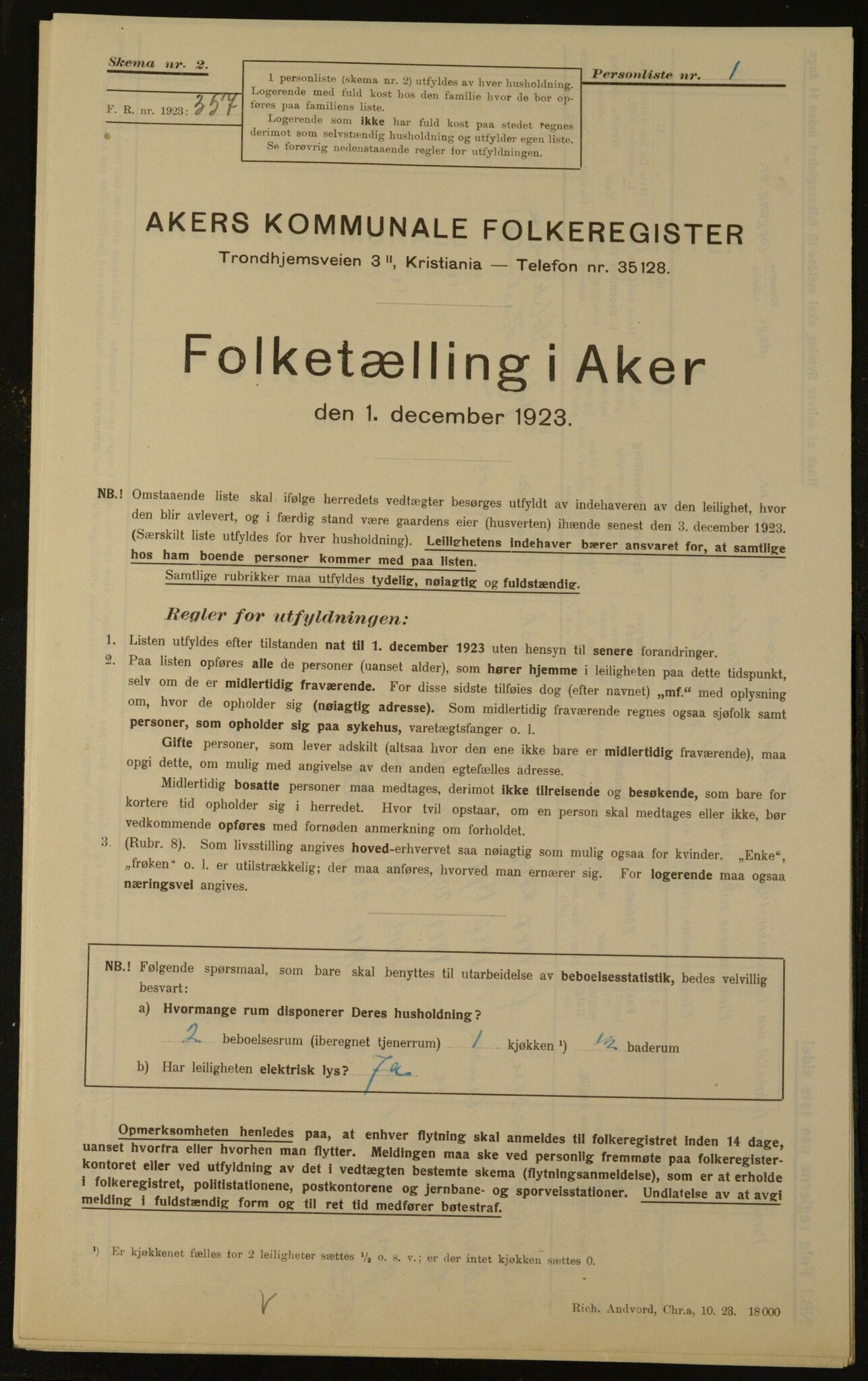 , Kommunal folketelling 1.12.1923 for Aker, 1923, s. 2271