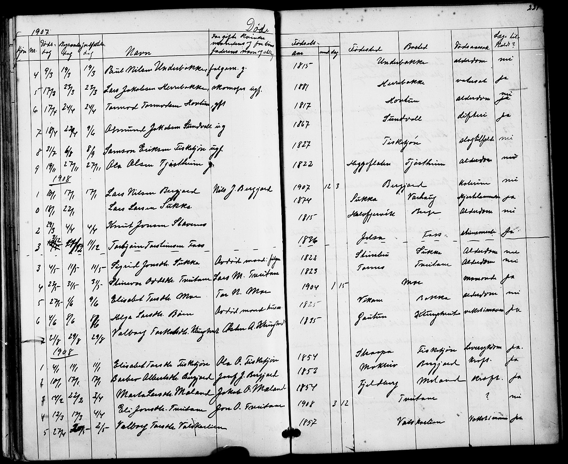 Suldal sokneprestkontor, AV/SAST-A-101845/01/V/L0005: Klokkerbok nr. B 5, 1885-1916, s. 221