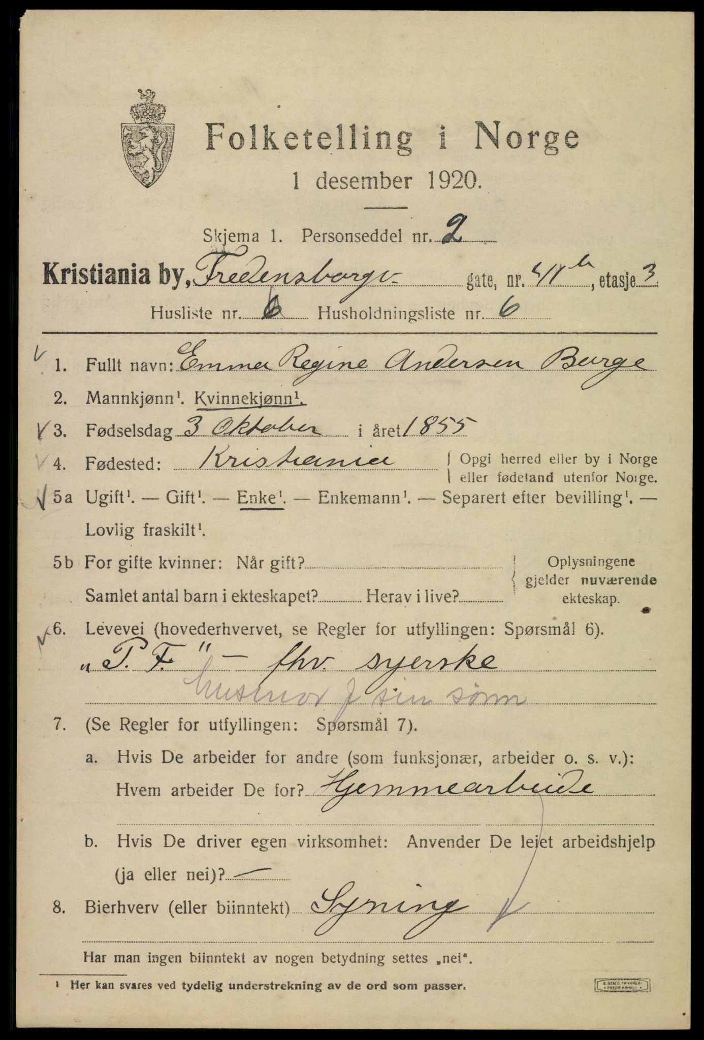 SAO, Folketelling 1920 for 0301 Kristiania kjøpstad, 1920, s. 236701