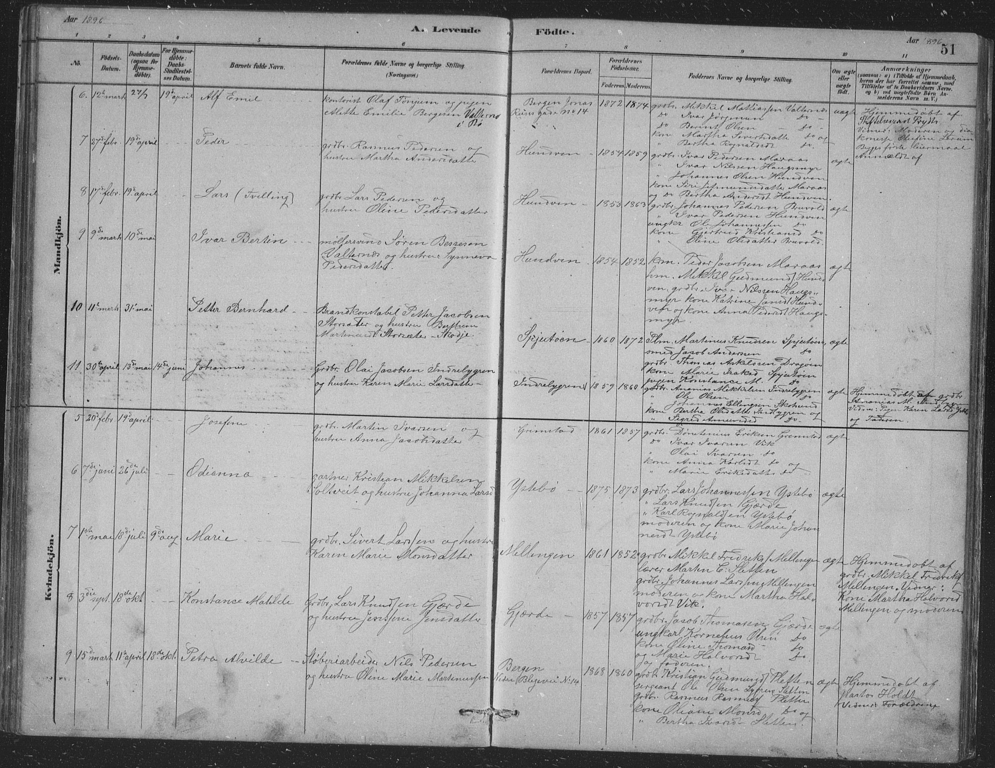 Alversund Sokneprestembete, AV/SAB-A-73901/H/Ha/Hab: Klokkerbok nr. B 3, 1881-1896, s. 51