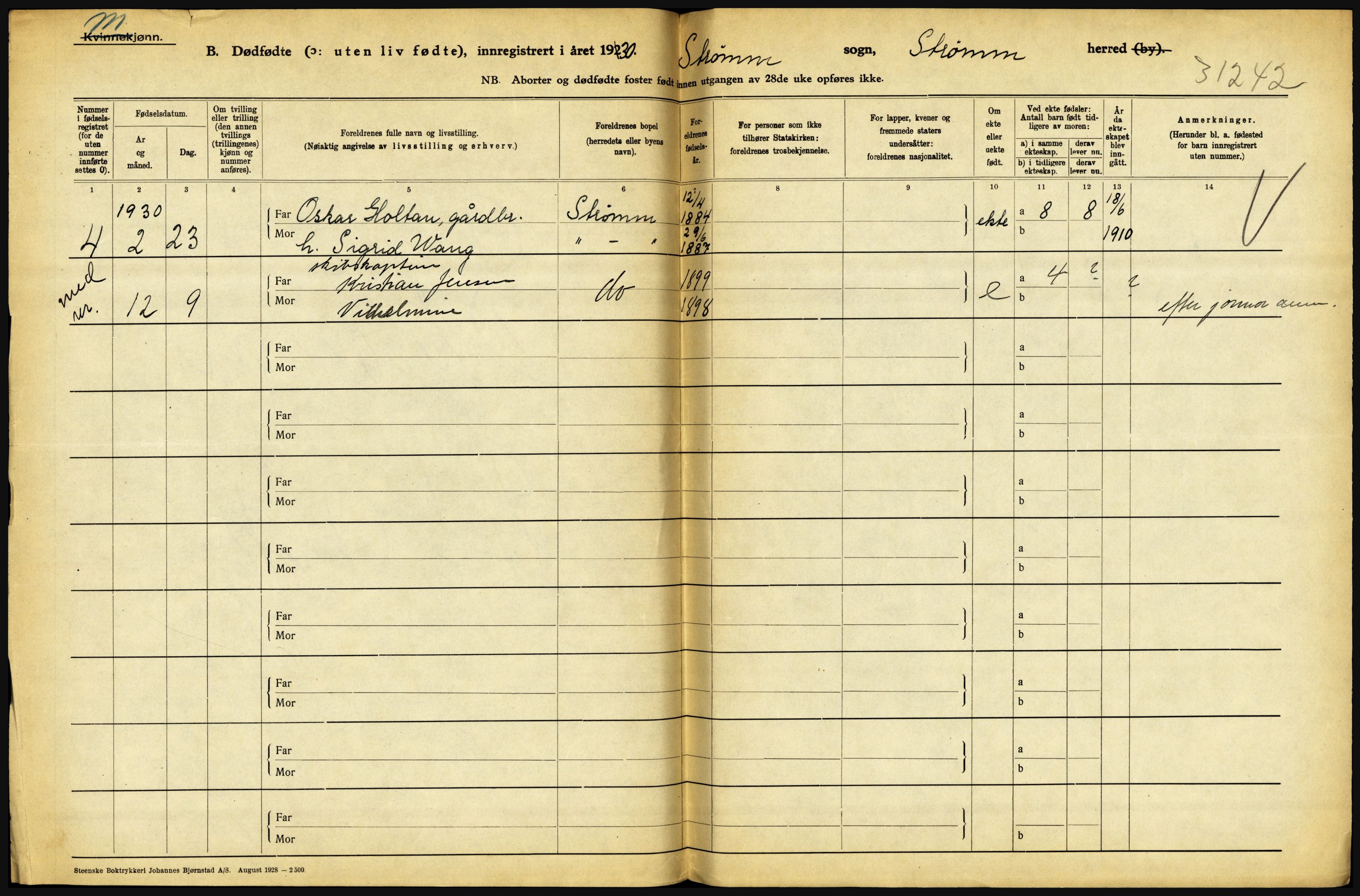 Statistisk sentralbyrå, Sosiodemografiske emner, Befolkning, RA/S-2228/D/Df/Dfc/Dfcj/L0017: Vestfold. Telemark, 1930, s. 226