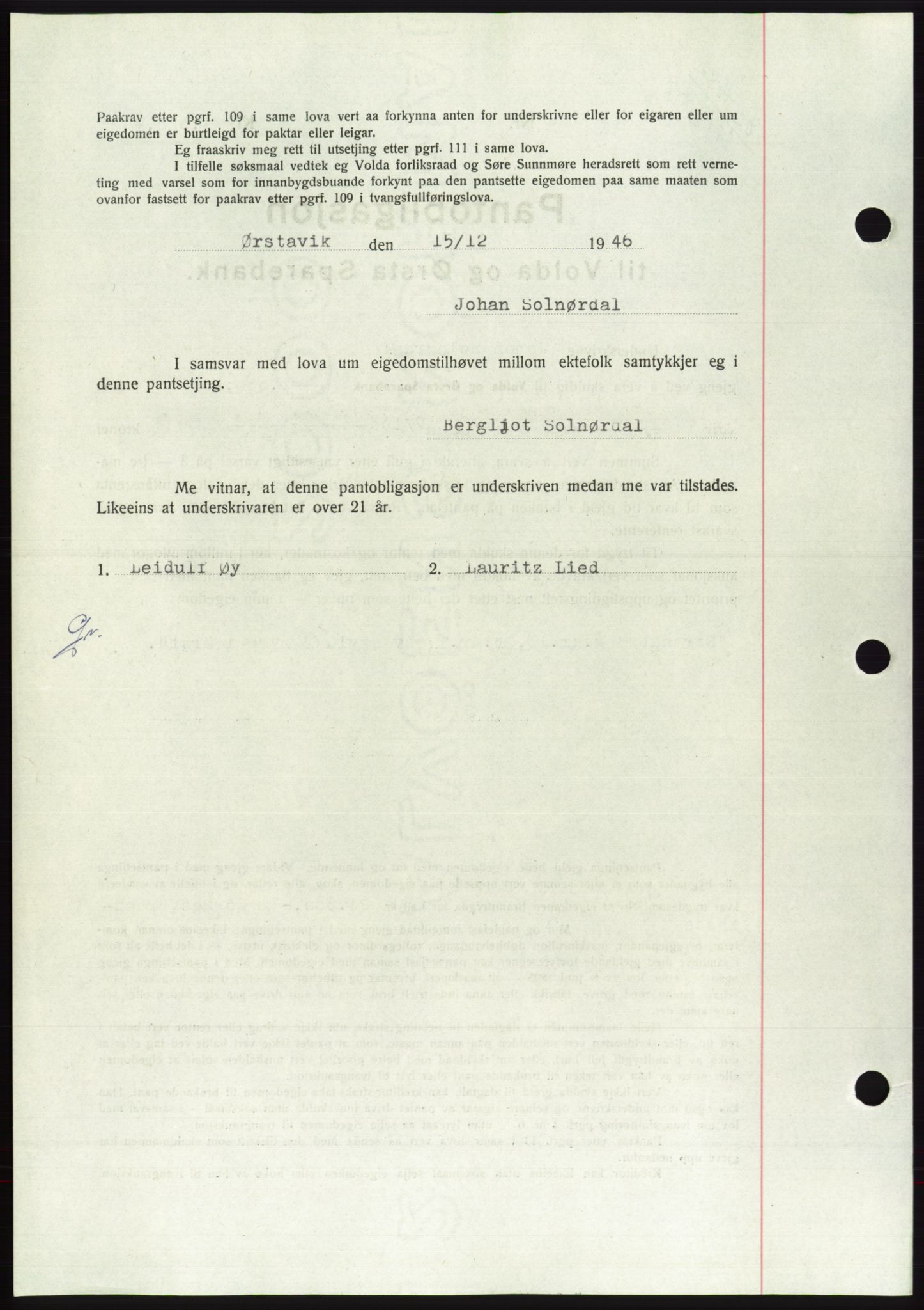 Søre Sunnmøre sorenskriveri, AV/SAT-A-4122/1/2/2C/L0114: Pantebok nr. 1-2B, 1943-1947, Dagboknr: 1682/1946