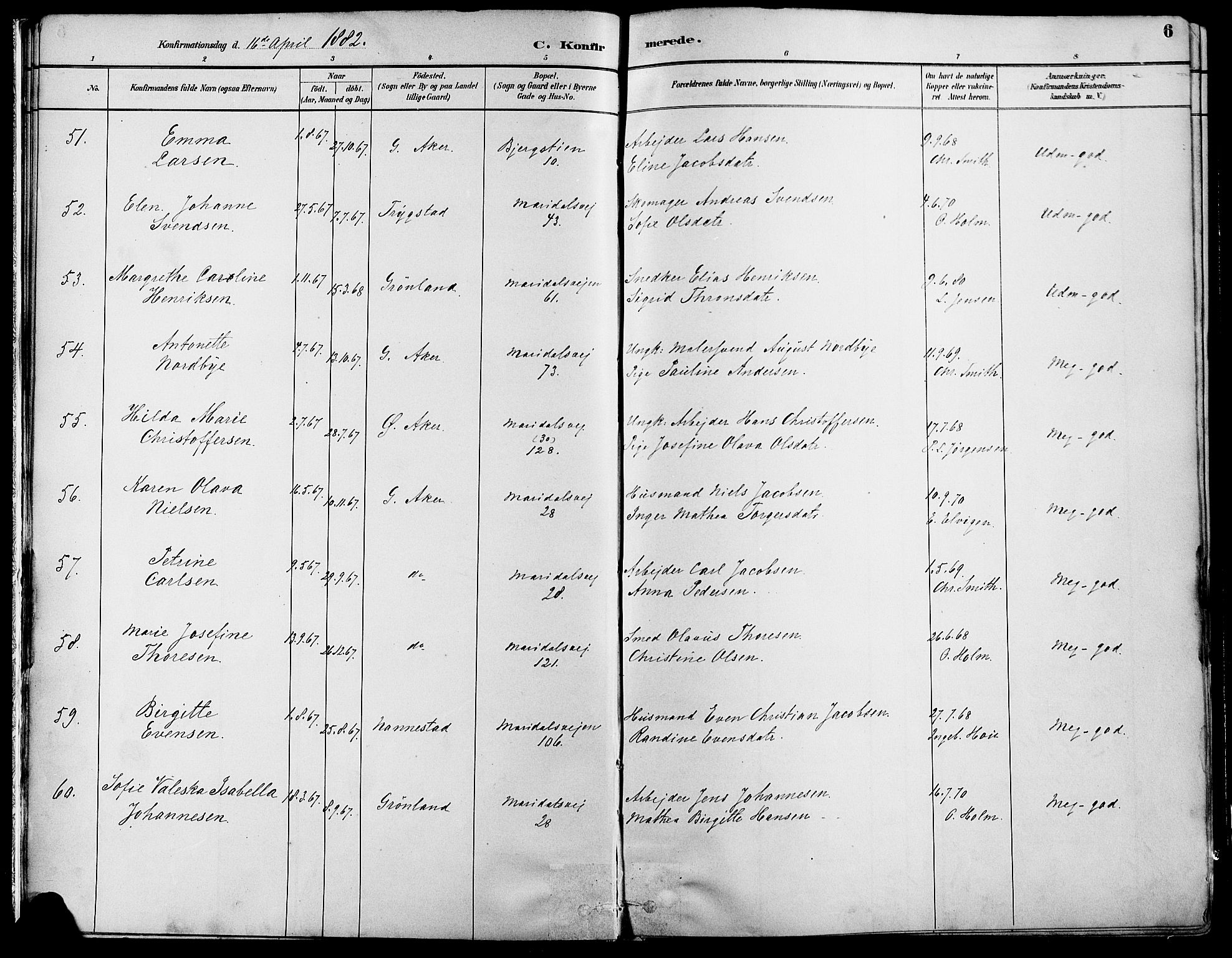 Gamle Aker prestekontor Kirkebøker, SAO/A-10617a/F/L0007: Ministerialbok nr. 7, 1882-1890, s. 6