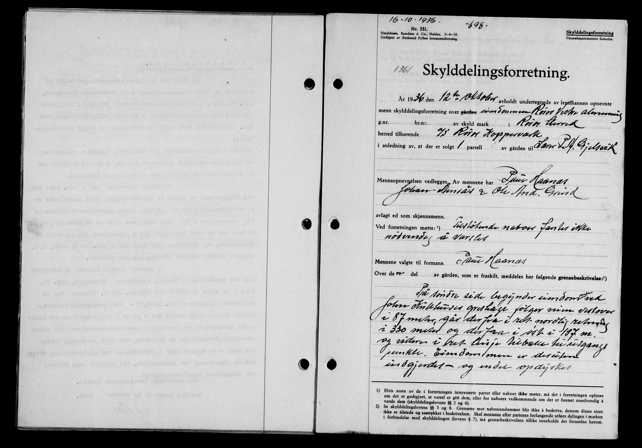 Gauldal sorenskriveri, SAT/A-0014/1/2/2C/L0046: Pantebok nr. 49-50, 1936-1937, Dagboknr: 1361/1936