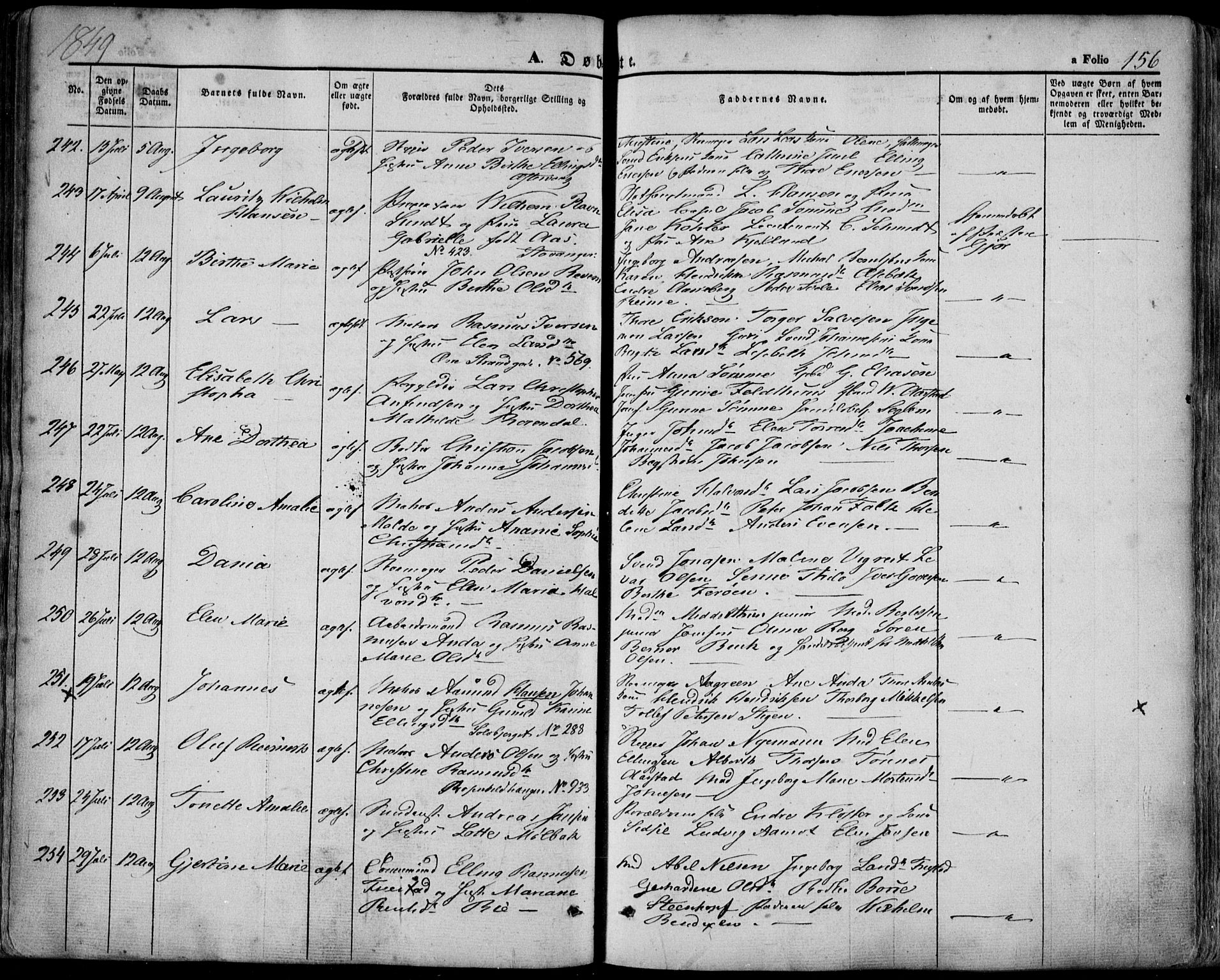 Domkirken sokneprestkontor, AV/SAST-A-101812/001/30/30BA/L0016: Ministerialbok nr. A 15, 1844-1854, s. 156