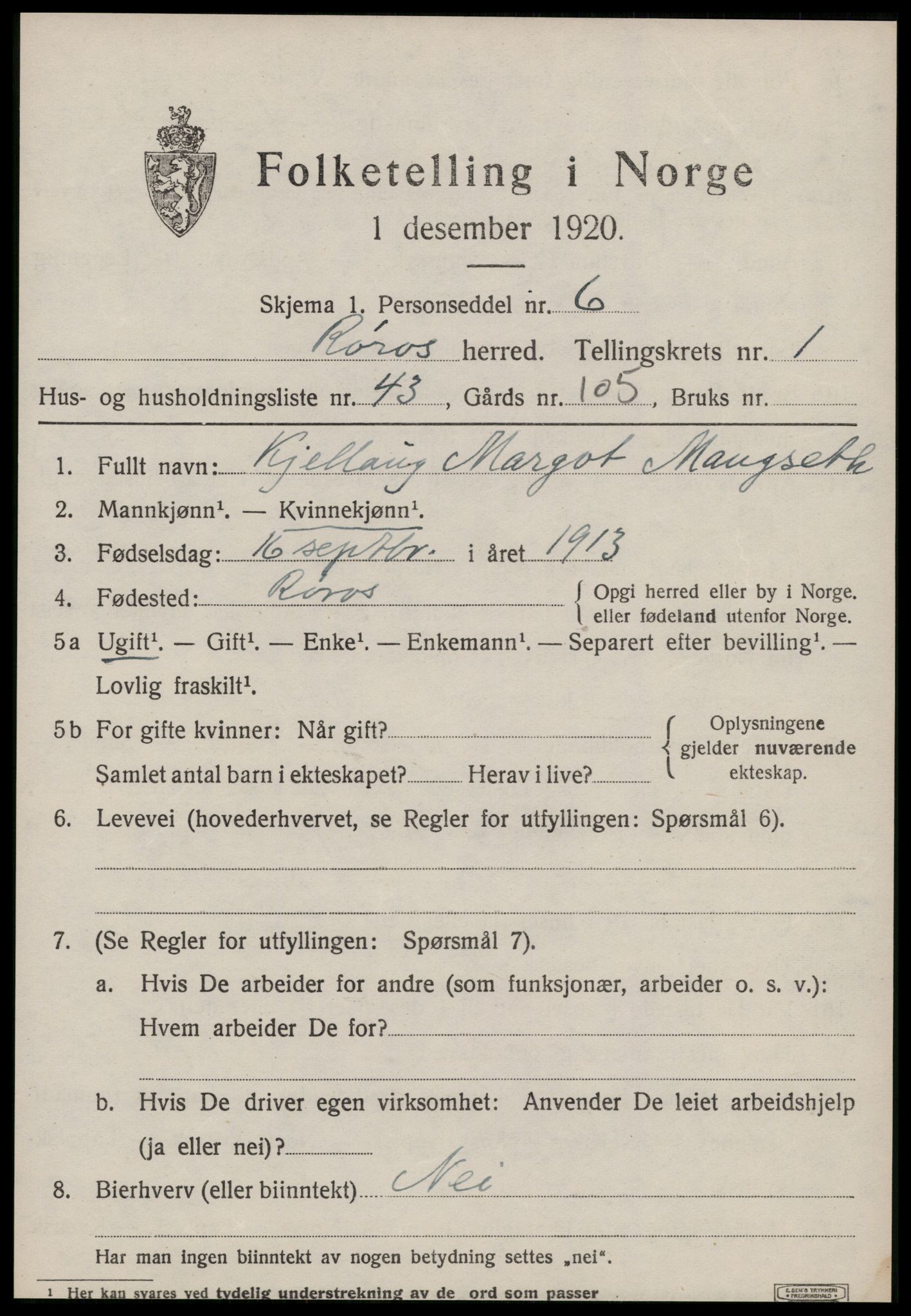 SAT, Folketelling 1920 for 1640 Røros herred, 1920, s. 2438