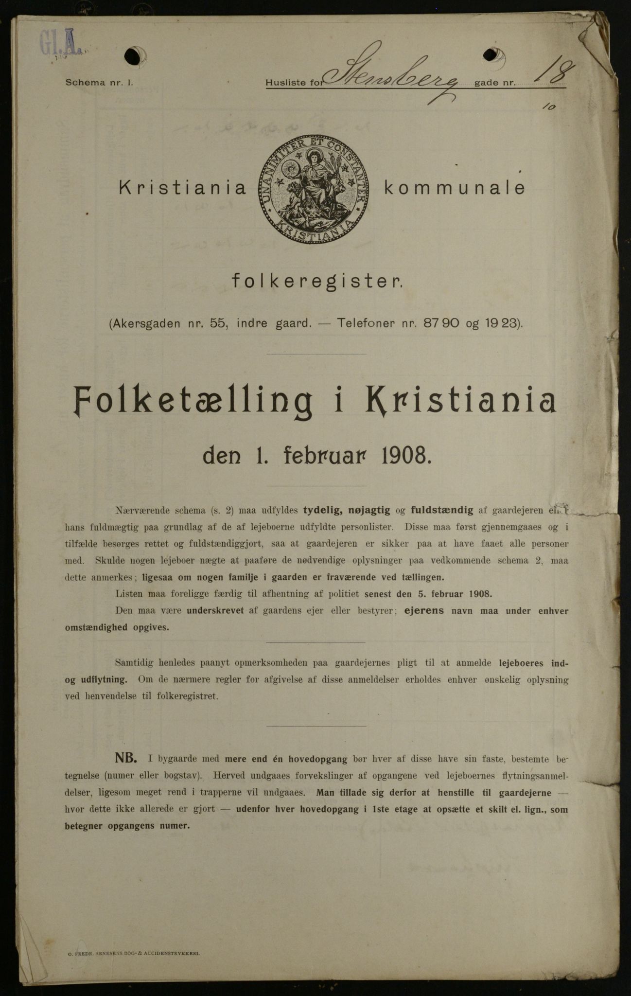 OBA, Kommunal folketelling 1.2.1908 for Kristiania kjøpstad, 1908, s. 91244