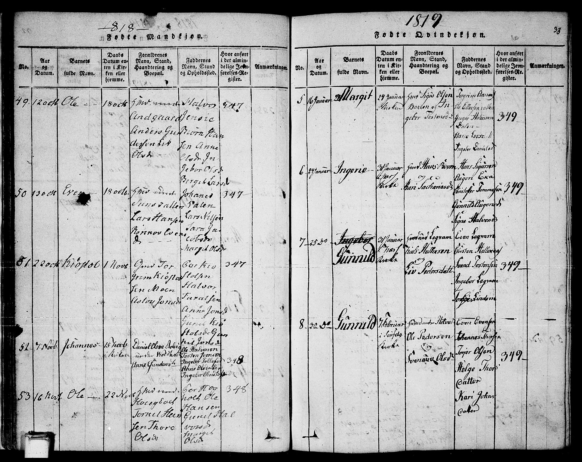 Sauherad kirkebøker, AV/SAKO-A-298/F/Fa/L0005: Ministerialbok nr. I 5, 1815-1829, s. 33