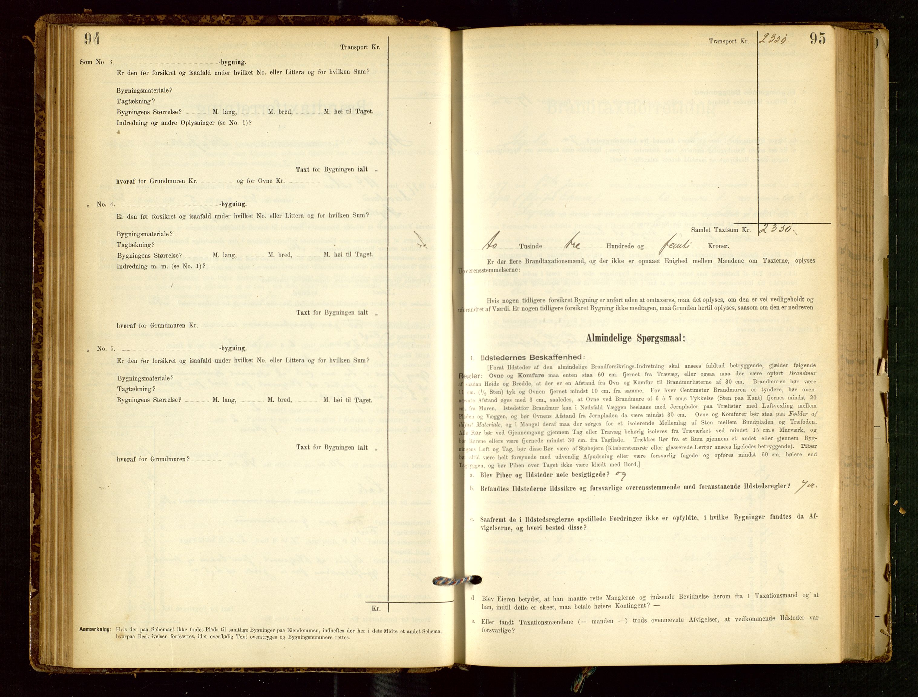 Skjold lensmannskontor, AV/SAST-A-100182/Gob/L0001: "Brandtaxationsprotokol for Skjold Lensmandsdistrikt Ryfylke Fogderi", 1894-1939, s. 94-95
