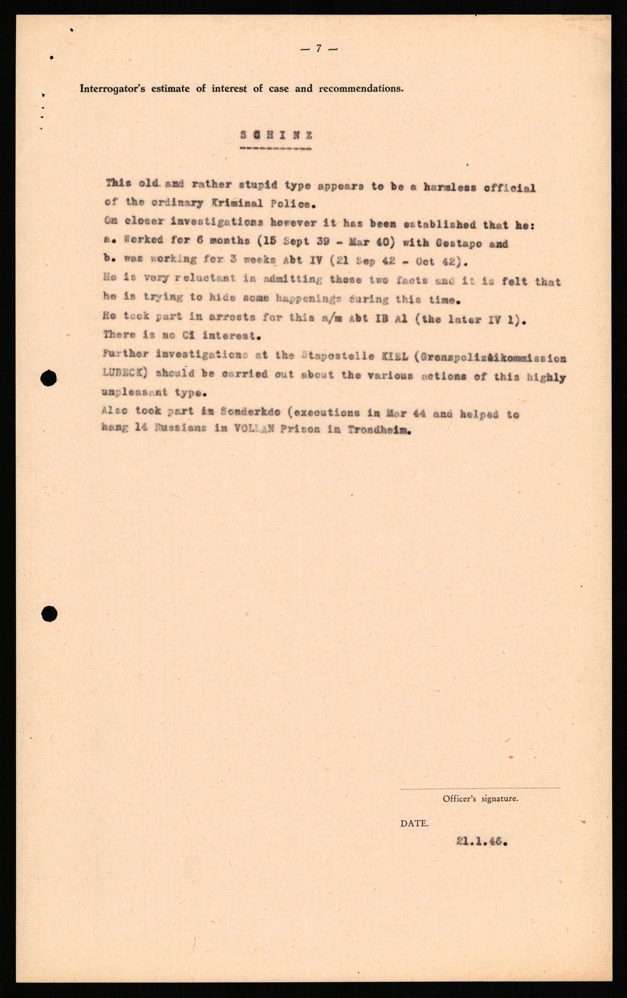 Forsvaret, Forsvarets overkommando II, RA/RAFA-3915/D/Db/L0029: CI Questionaires. Tyske okkupasjonsstyrker i Norge. Tyskere., 1945-1946, s. 209