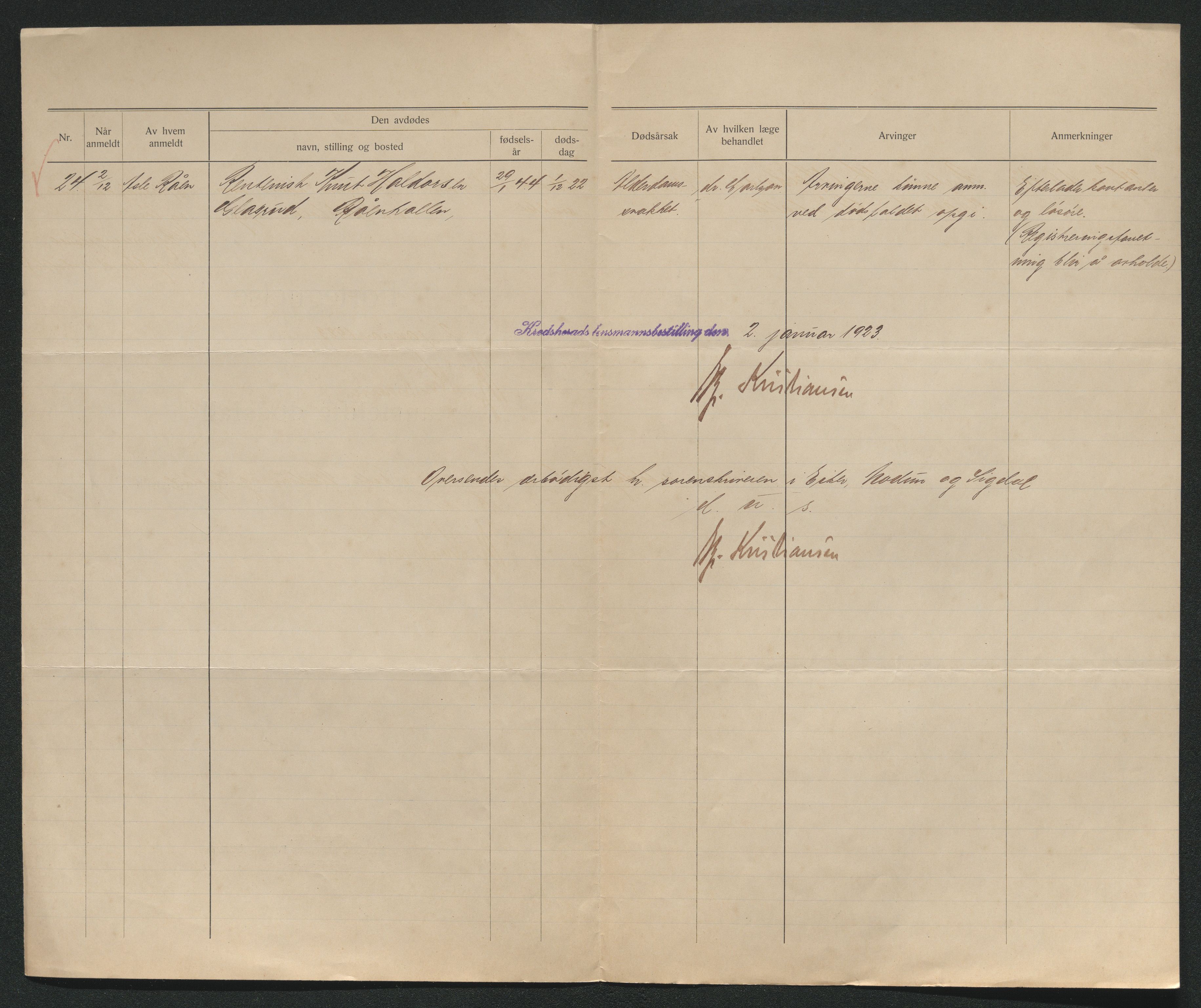 Eiker, Modum og Sigdal sorenskriveri, AV/SAKO-A-123/H/Ha/Hab/L0041: Dødsfallsmeldinger, 1922-1923, s. 493