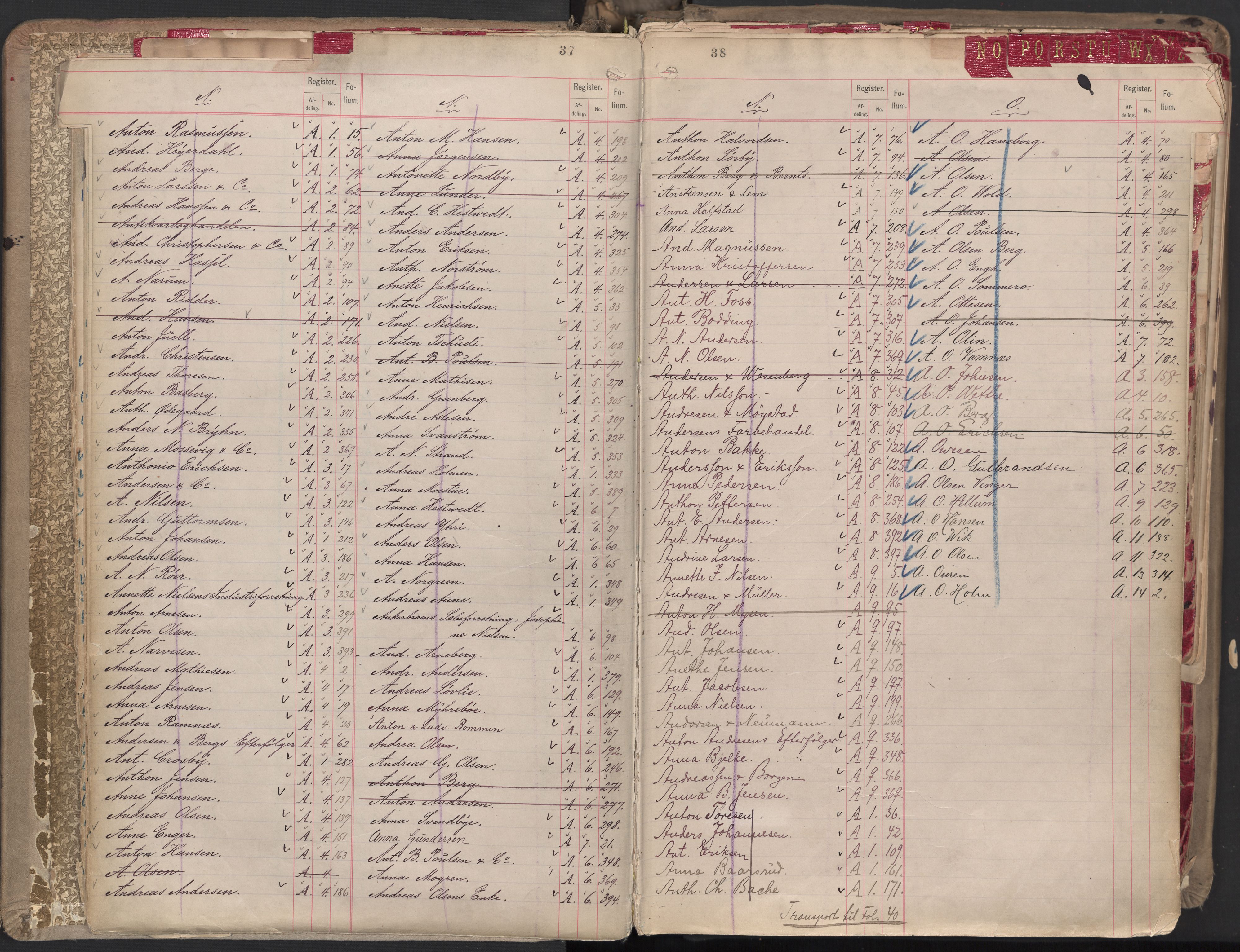 Oslo byfogd avd. II, AV/SAO-A-10942/G/Ga/Gaa/L0001: Firmaregister: A 1-15, B 1-4, C 1, 1890, s. 37-38