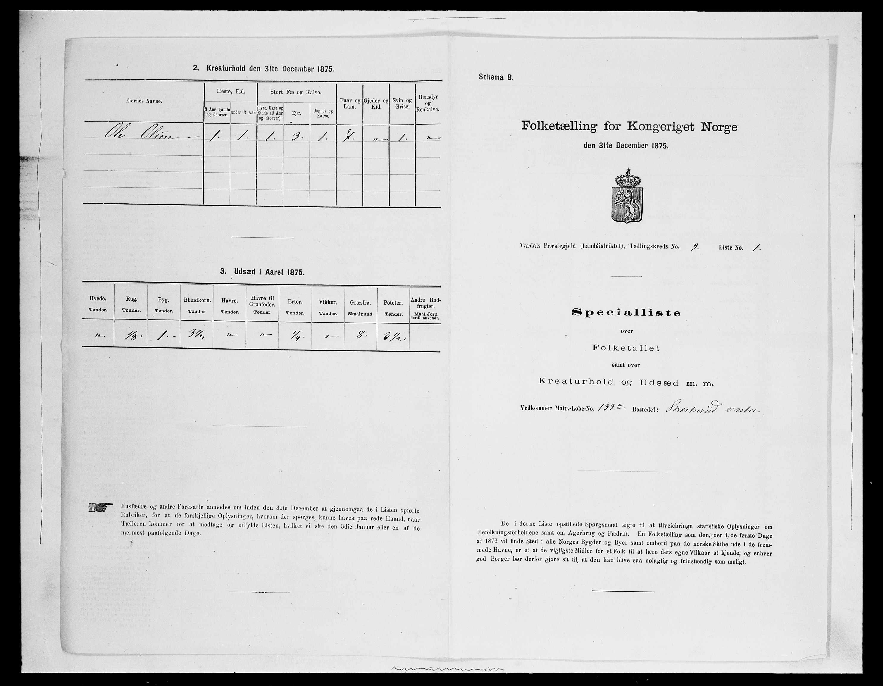 SAH, Folketelling 1875 for 0527L Vardal prestegjeld, Vardal sokn og Hunn sokn, 1875, s. 1269