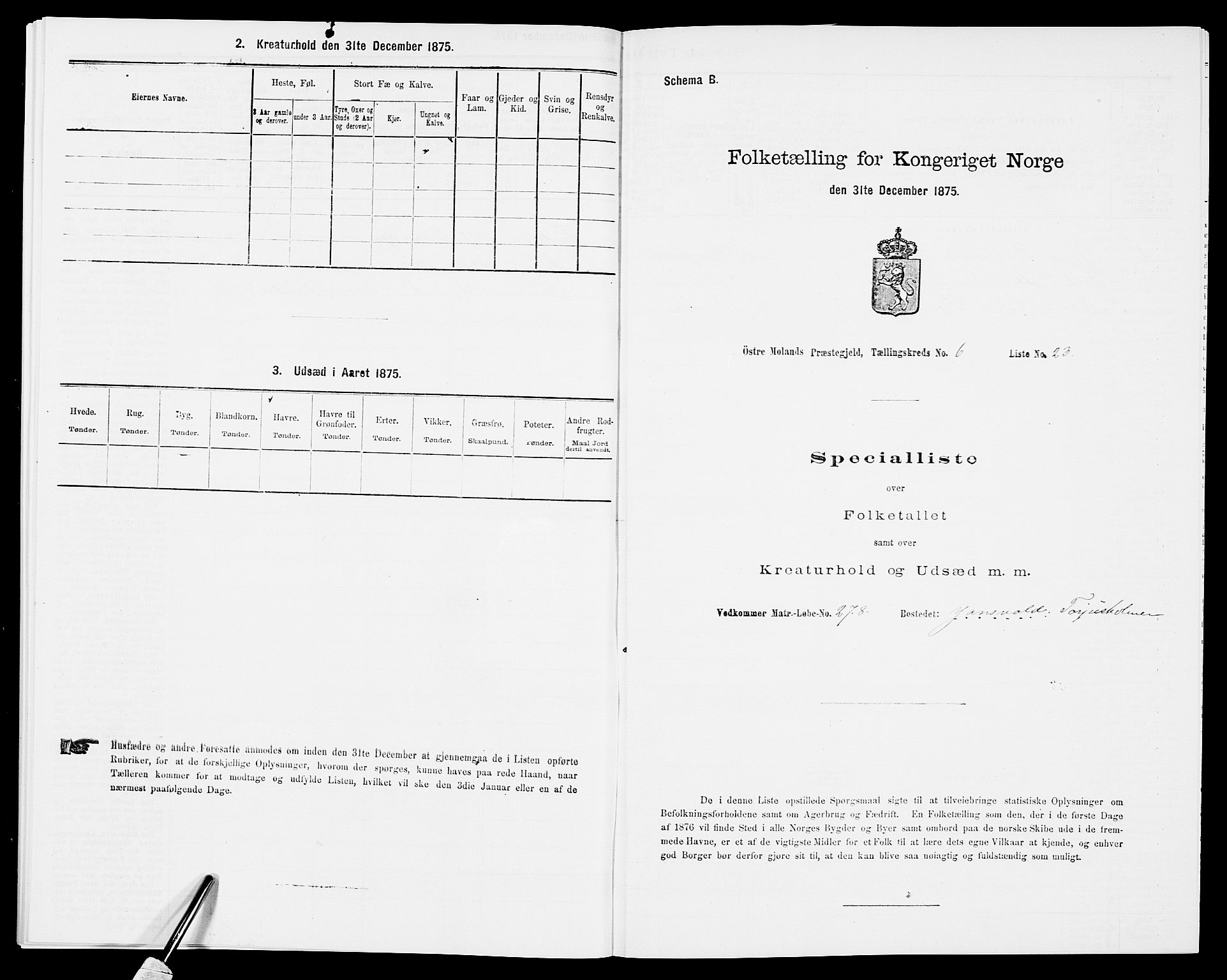 SAK, Folketelling 1875 for 0918P Austre Moland prestegjeld, 1875, s. 2074