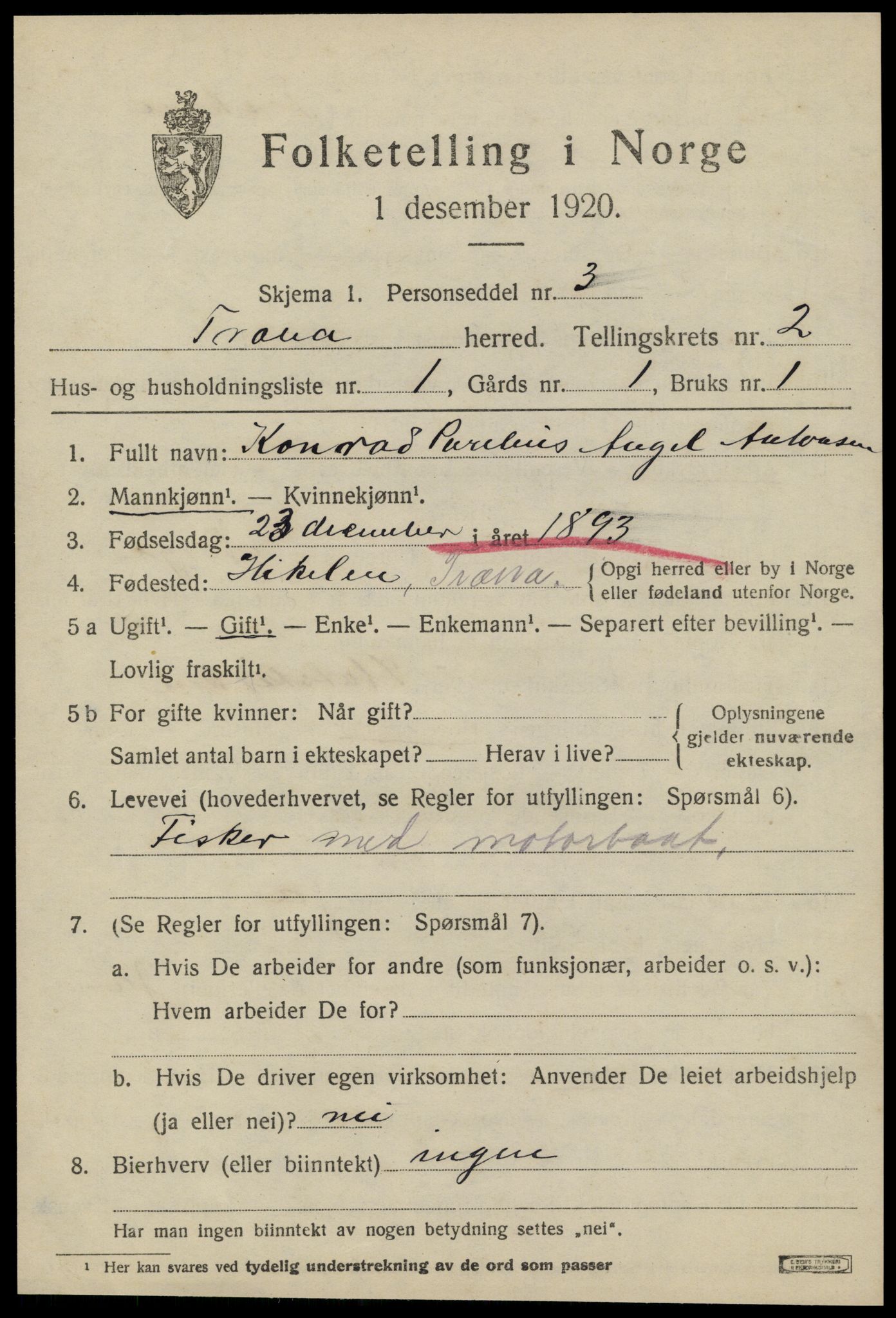 SAT, Folketelling 1920 for 1835 Træna herred, 1920, s. 424