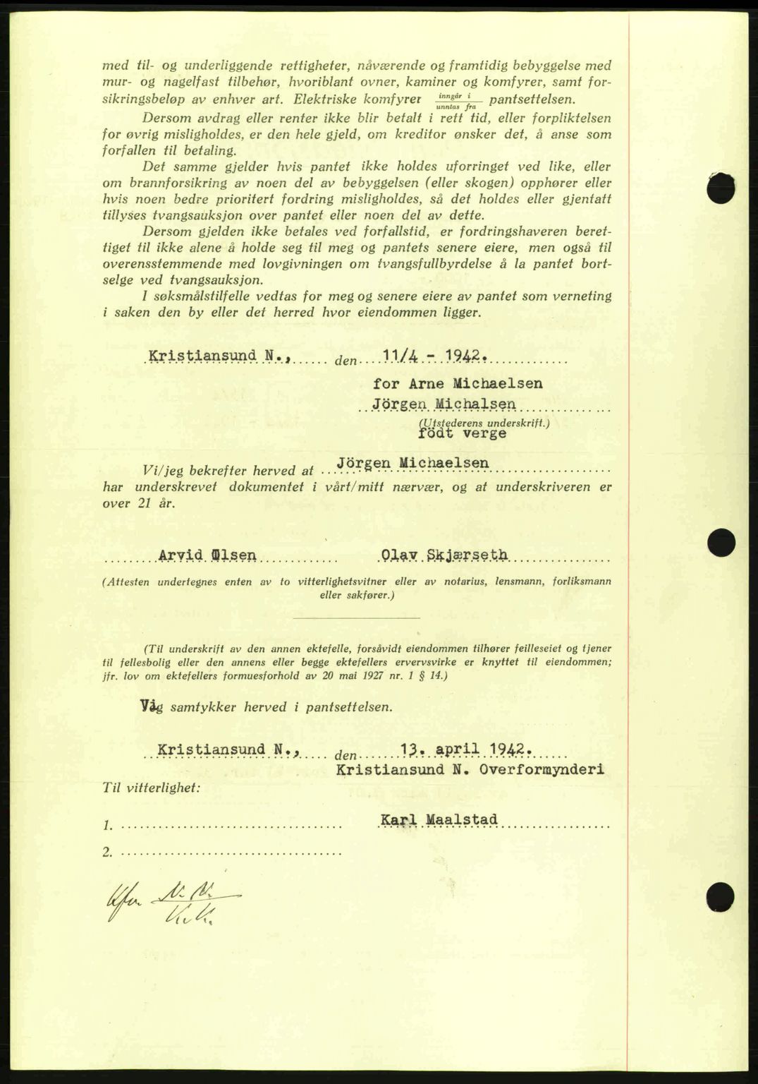 Nordmøre sorenskriveri, AV/SAT-A-4132/1/2/2Ca: Pantebok nr. B89, 1942-1942, Dagboknr: 1085/1942