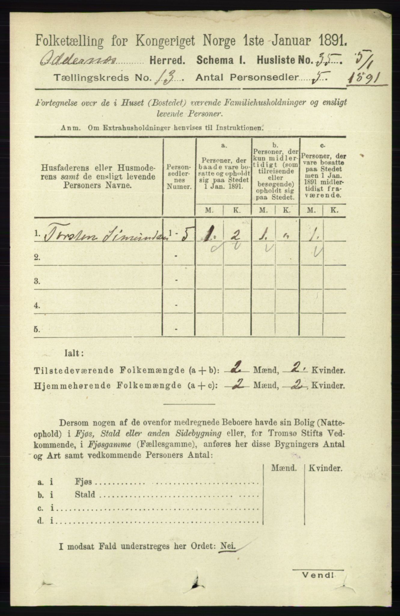 RA, Folketelling 1891 for 1012 Oddernes herred, 1891, s. 4636