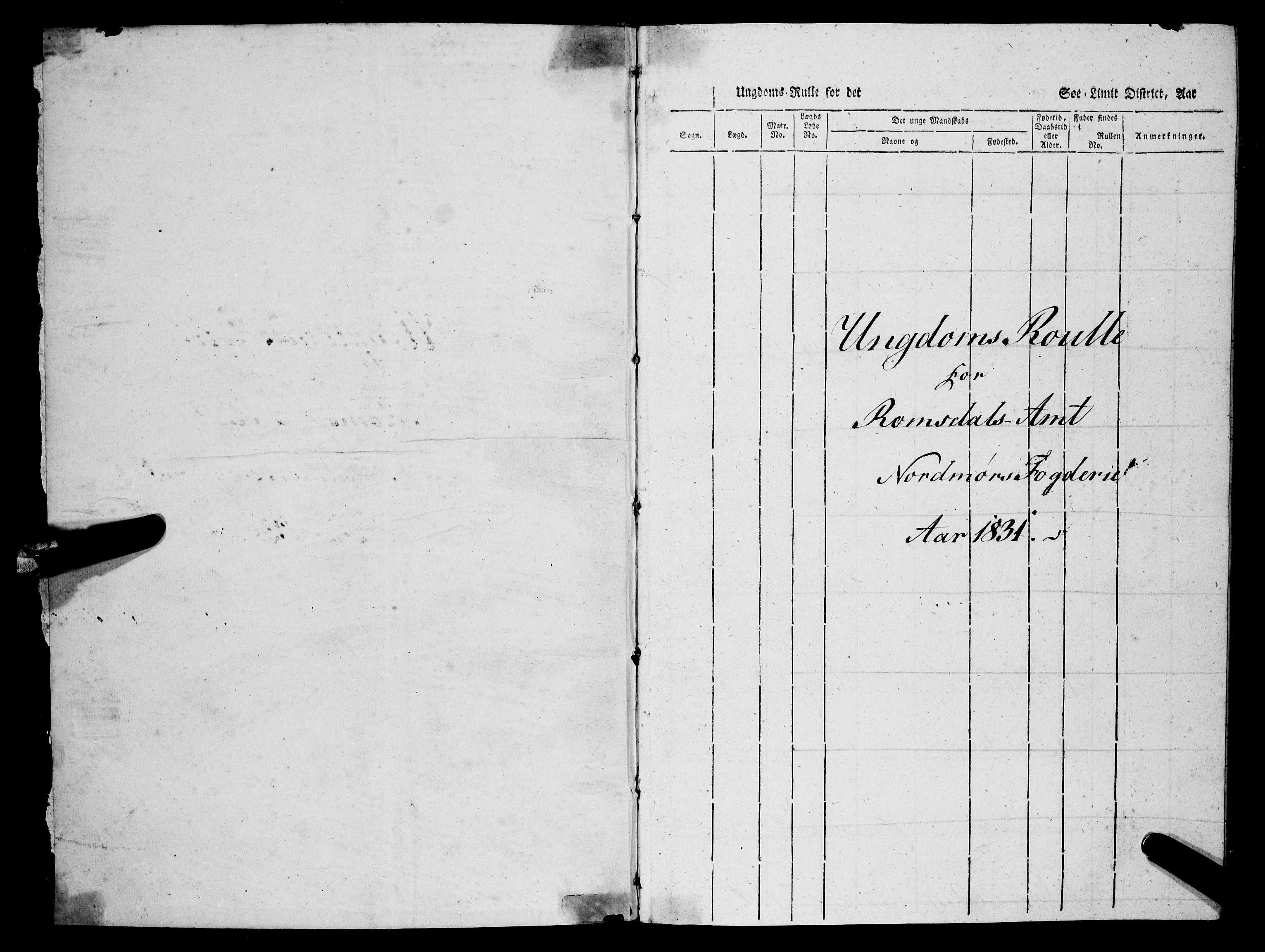 Sjøinnrulleringen - Trondhjemske distrikt, AV/SAT-A-5121/01/L0329/0002: -- / Ungdomsrulle, for Romsdals amt, Nordmøre fogeri, 1831