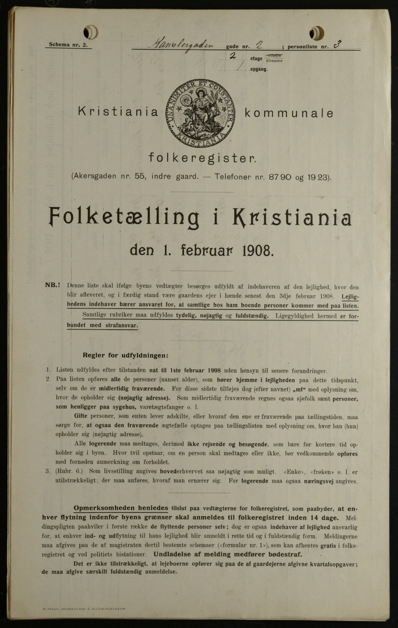 OBA, Kommunal folketelling 1.2.1908 for Kristiania kjøpstad, 1908, s. 42946