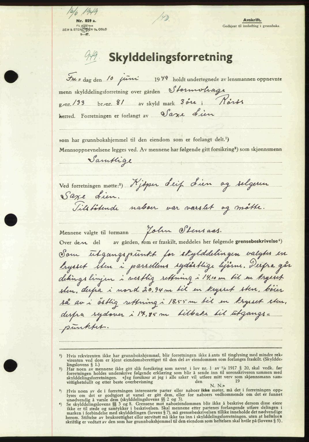 Gauldal sorenskriveri, SAT/A-0014/1/2/2C: Pantebok nr. A8, 1949-1949, Dagboknr: 949/1949