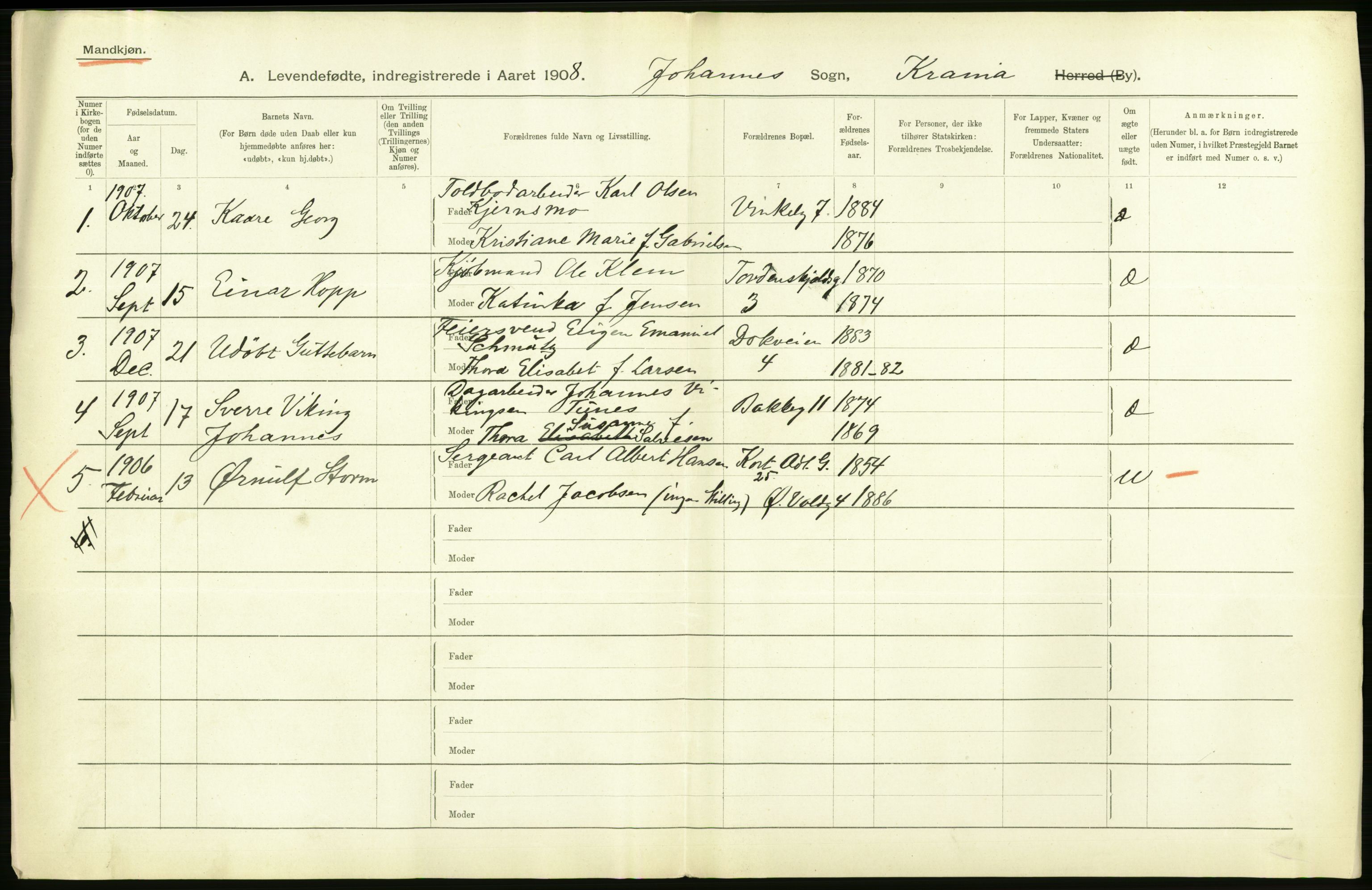 Statistisk sentralbyrå, Sosiodemografiske emner, Befolkning, AV/RA-S-2228/D/Df/Dfa/Dfaf/L0005: Kristiania: Levendefødte menn og kvinner., 1908, s. 410