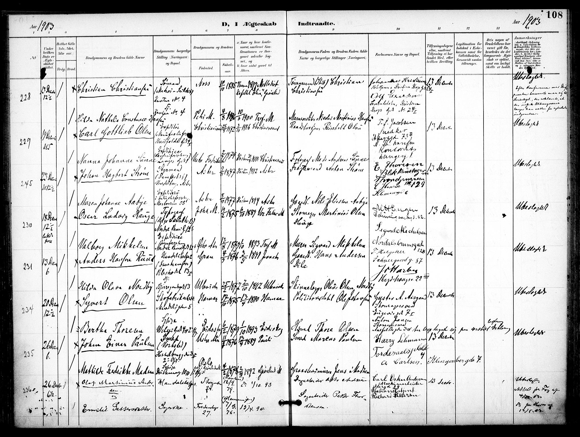 Trefoldighet prestekontor Kirkebøker, AV/SAO-A-10882/F/Fc/L0005: Ministerialbok nr. III 5, 1900-1908, s. 108
