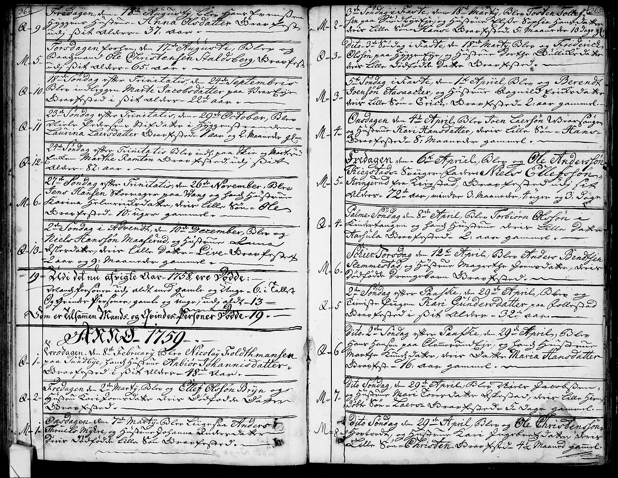 Røyken kirkebøker, SAKO/A-241/G/Ga/L0001: Klokkerbok nr. 1, 1740-1768, s. 364-365