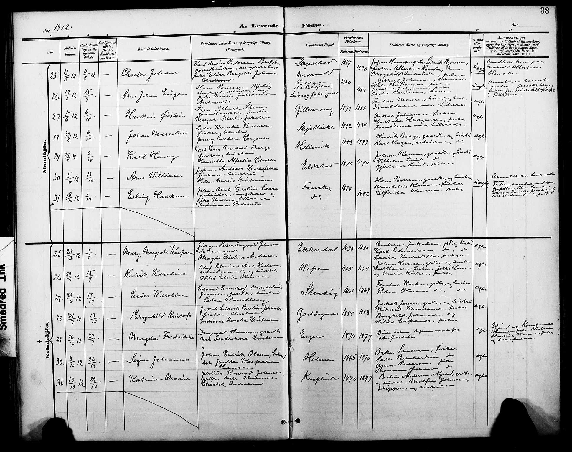 Ministerialprotokoller, klokkerbøker og fødselsregistre - Nordland, AV/SAT-A-1459/804/L0088: Klokkerbok nr. 804C01, 1901-1917, s. 38