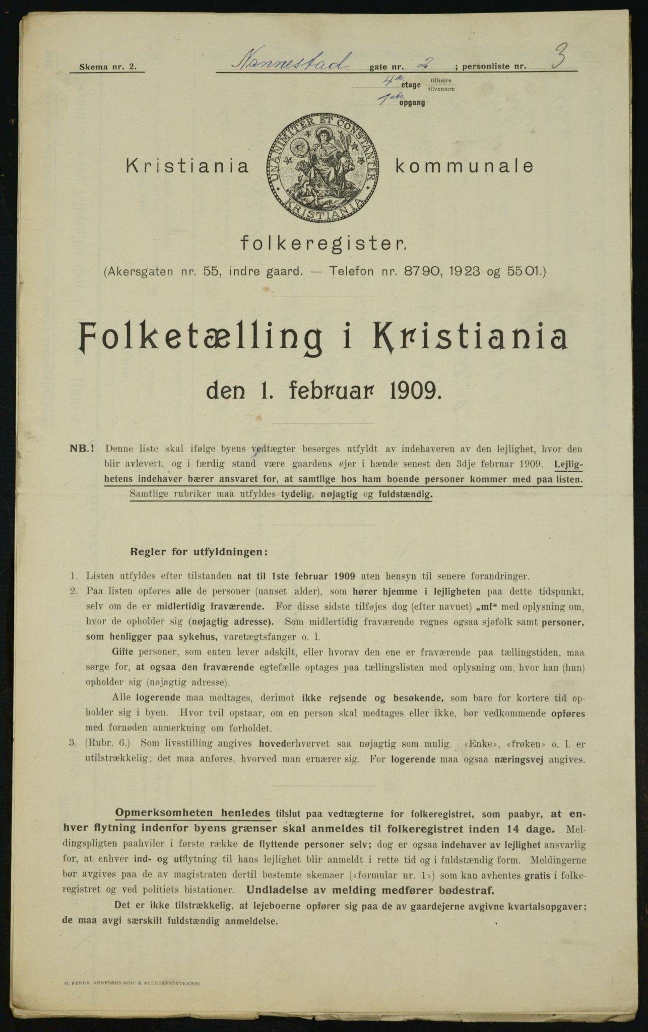 OBA, Kommunal folketelling 1.2.1909 for Kristiania kjøpstad, 1909, s. 62585