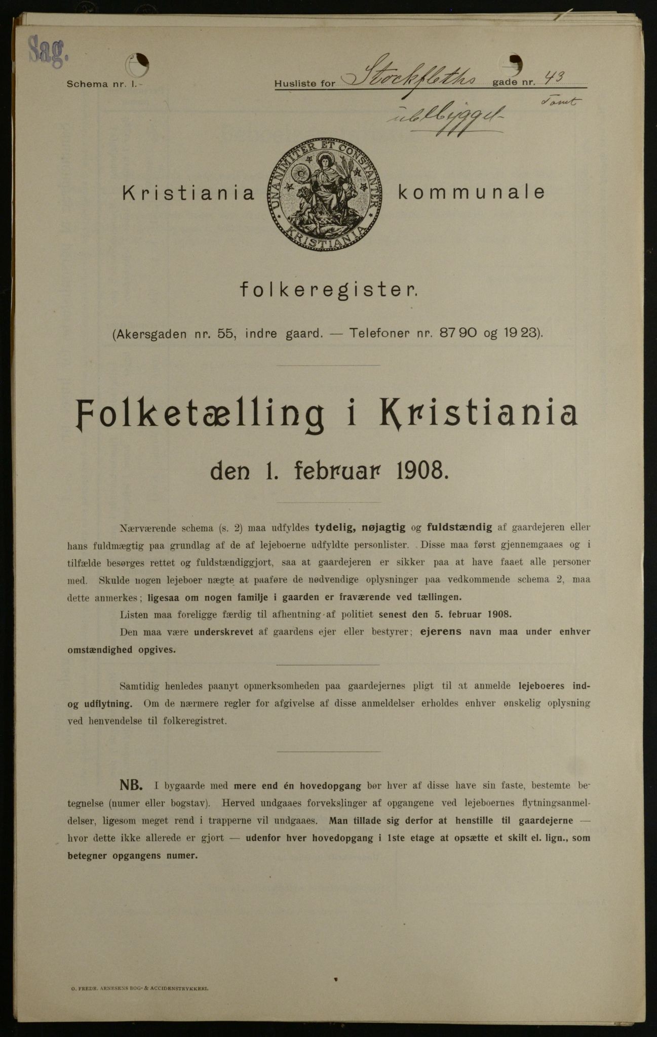 OBA, Kommunal folketelling 1.2.1908 for Kristiania kjøpstad, 1908, s. 91952