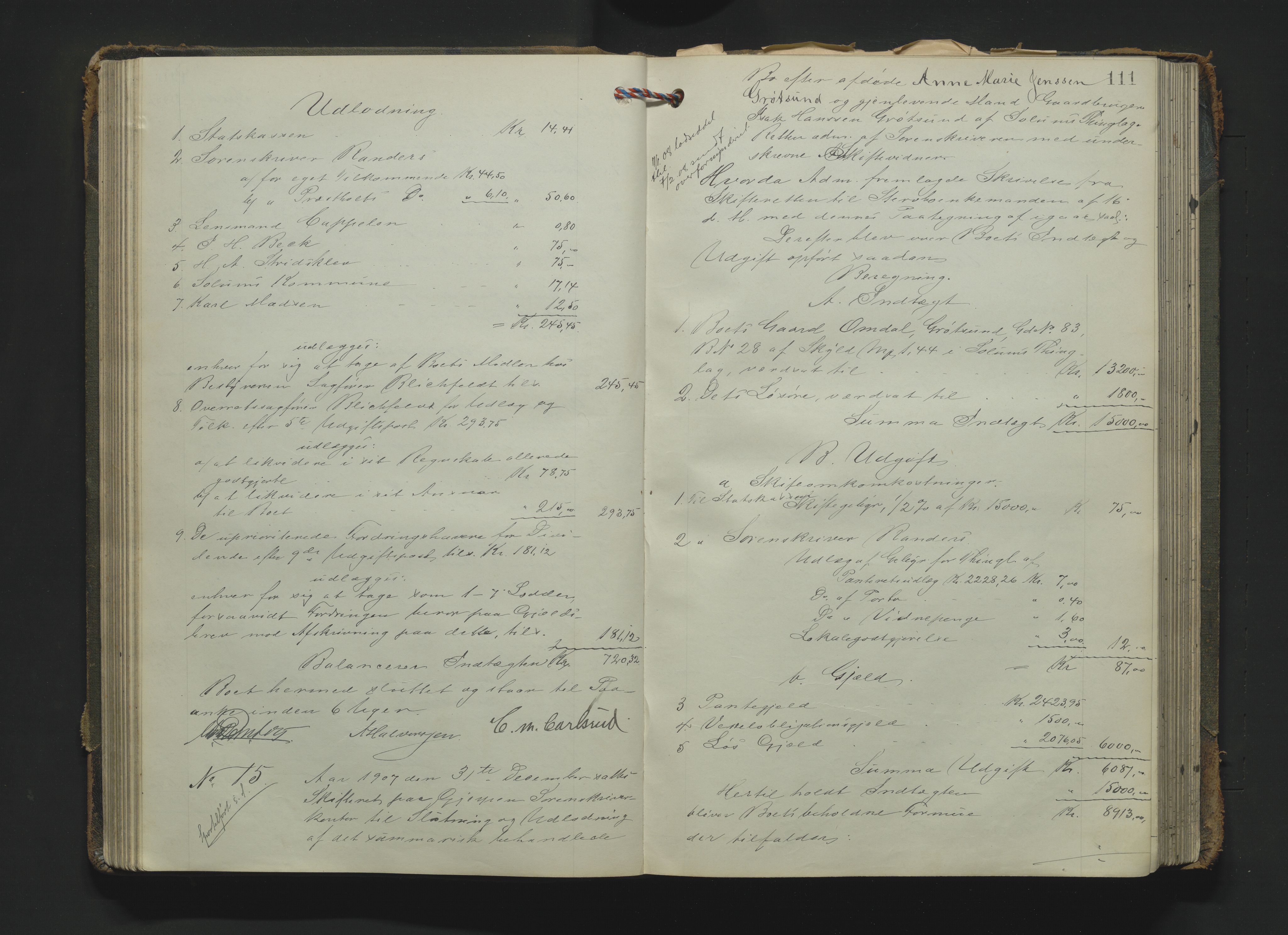 Gjerpen sorenskriveri, SAKO/A-216/H/Hb/Hbc/Hbca/L0004: Skifteutlodningsprotokoll, Sorenskriveriet, 1904-1916, s. 110b-111a
