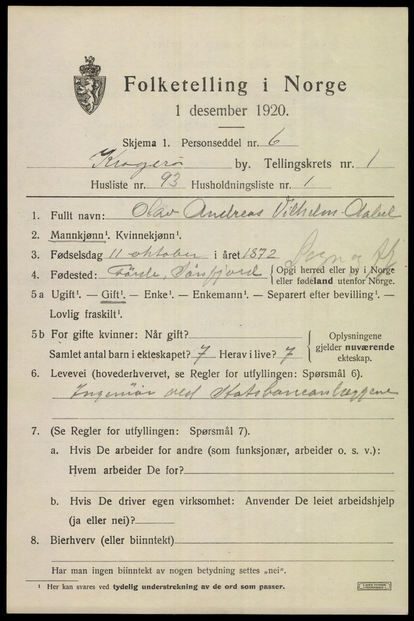 SAKO, Folketelling 1920 for 0801 Kragerø kjøpstad, 1920, s. 5205