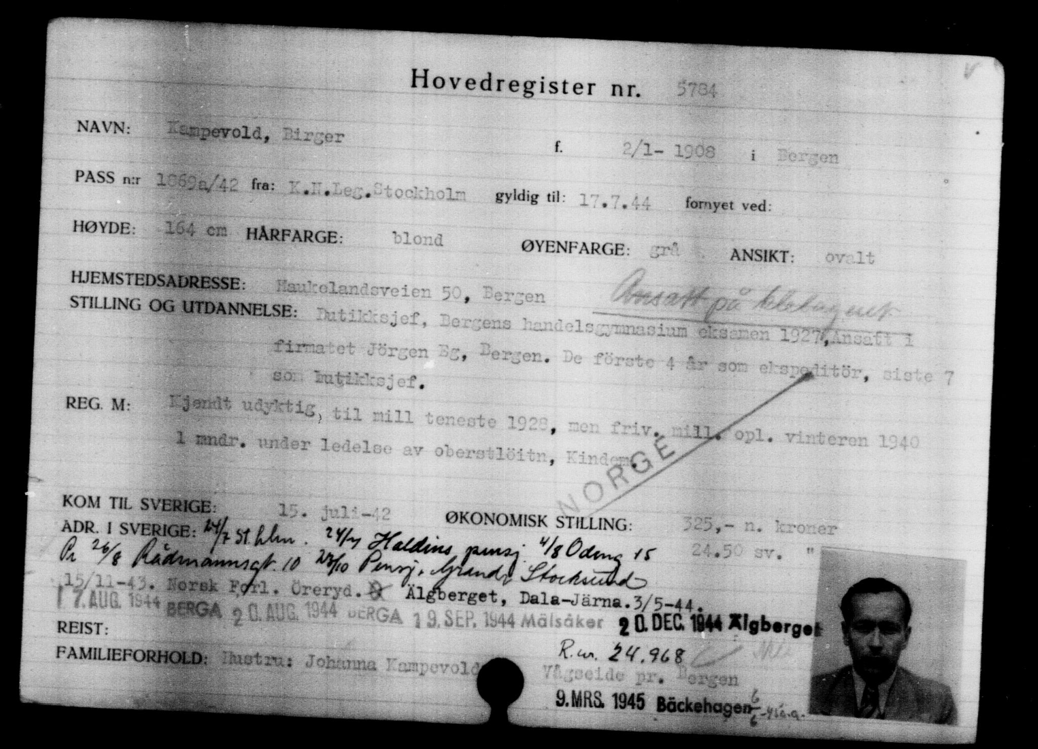 Utenriksstasjonene, Legasjonen i Stockholm, Flyktningkontoret, AV/RA-S-6753/V/Va/L0004: Kjesäterkartoteket, flyktninger med registreringsnr. 3496-6610, 1940-1945, s. 2657