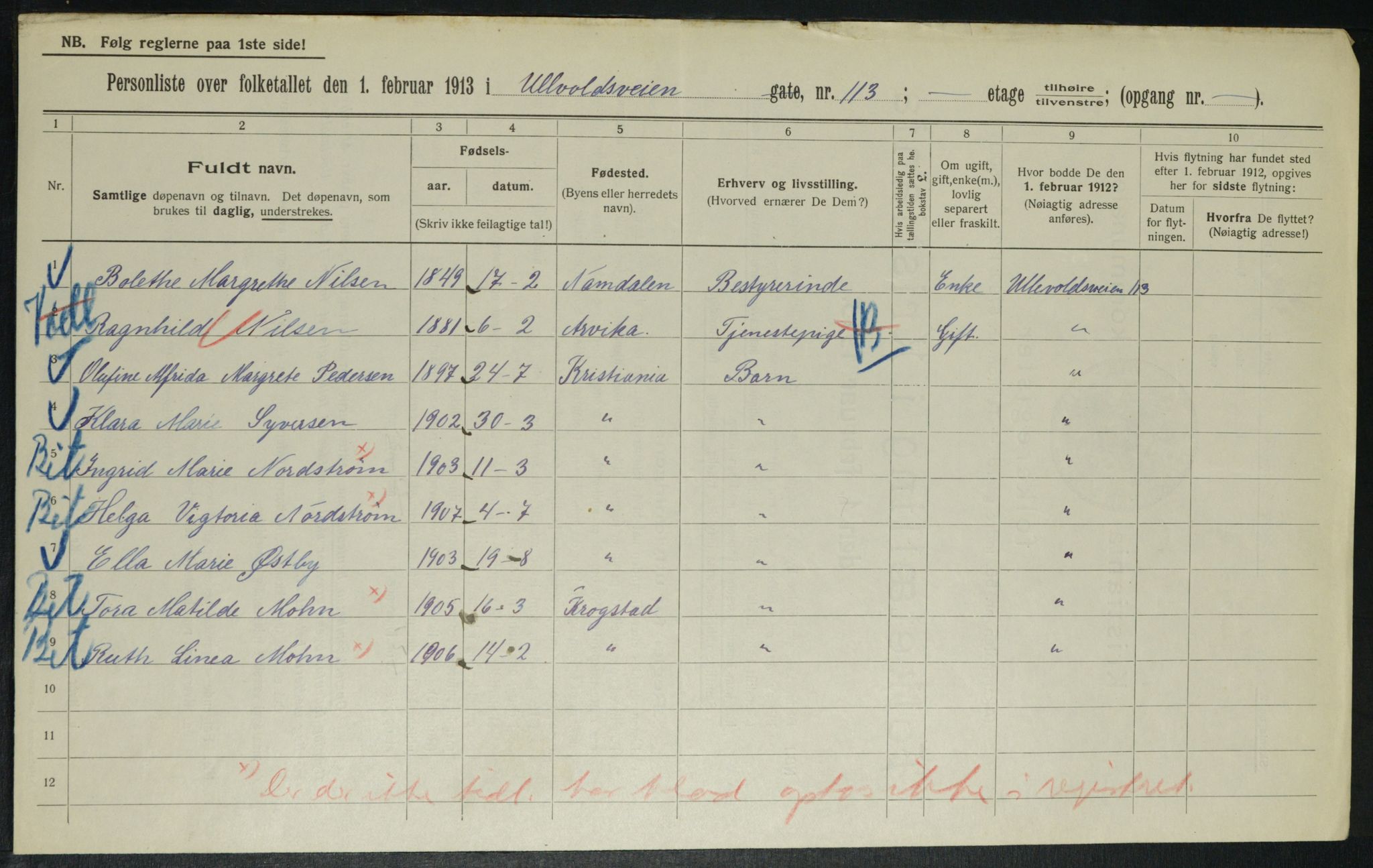 OBA, Kommunal folketelling 1.2.1913 for Kristiania, 1913, s. 119666