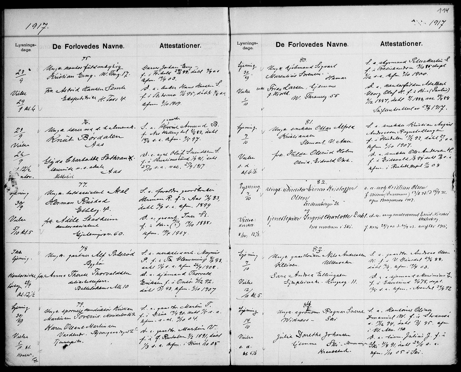 Gamle Aker prestekontor Kirkebøker, SAO/A-10617a/H/L0004: Lysningsprotokoll nr. 4, 1909-1918, s. 114