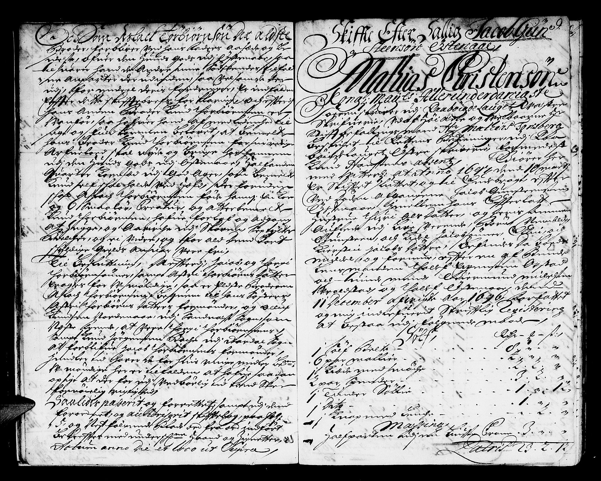 Setesdal sorenskriveri, AV/SAK-1221-0011/H/Hc/L0001: Skifteprotokoll nr 1 med register, 1697-1702, s. 8b-9a