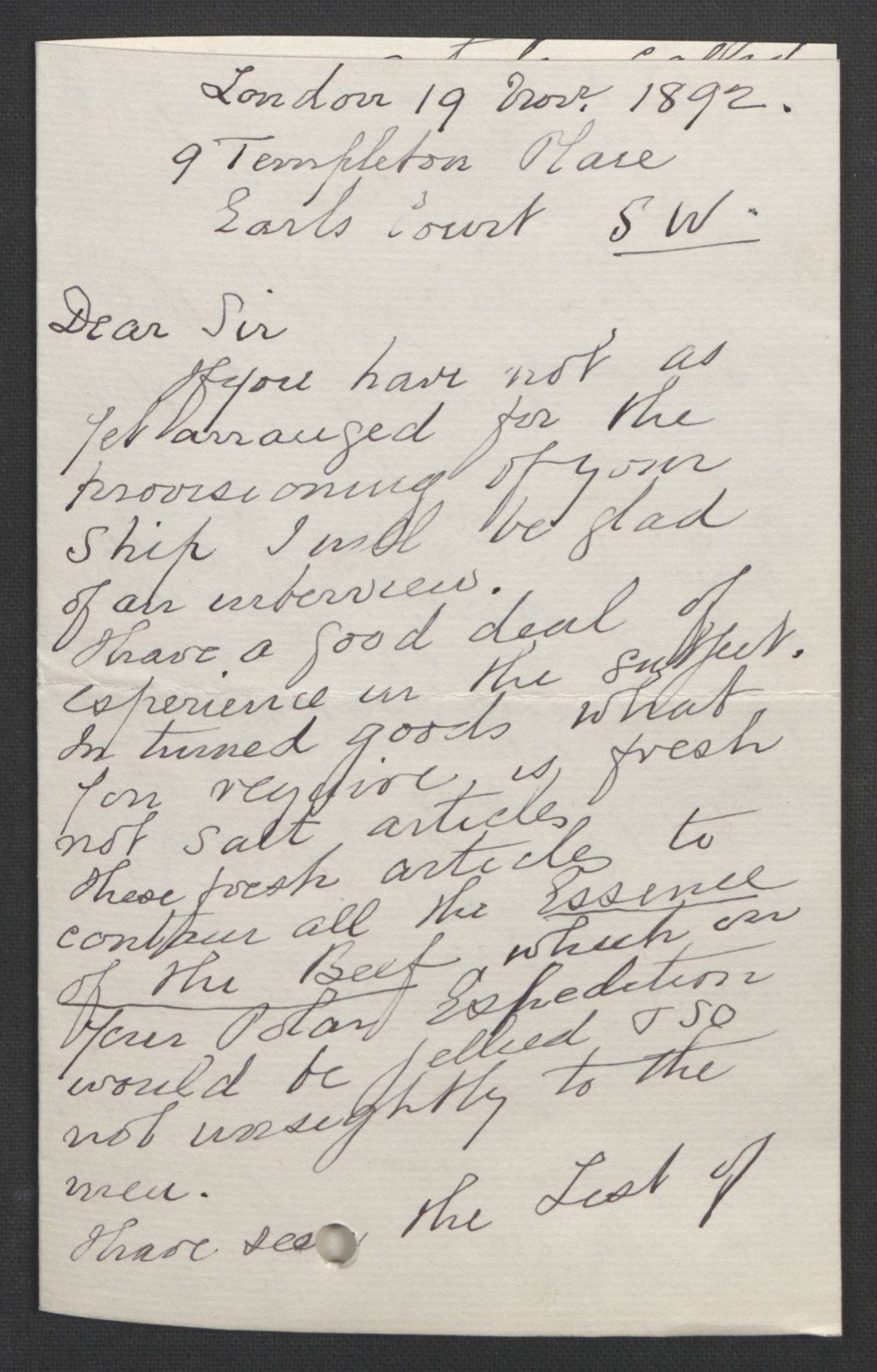 Arbeidskomitéen for Fridtjof Nansens polarekspedisjon, AV/RA-PA-0061/D/L0004: Innk. brev og telegrammer vedr. proviant og utrustning, 1892-1893, s. 13