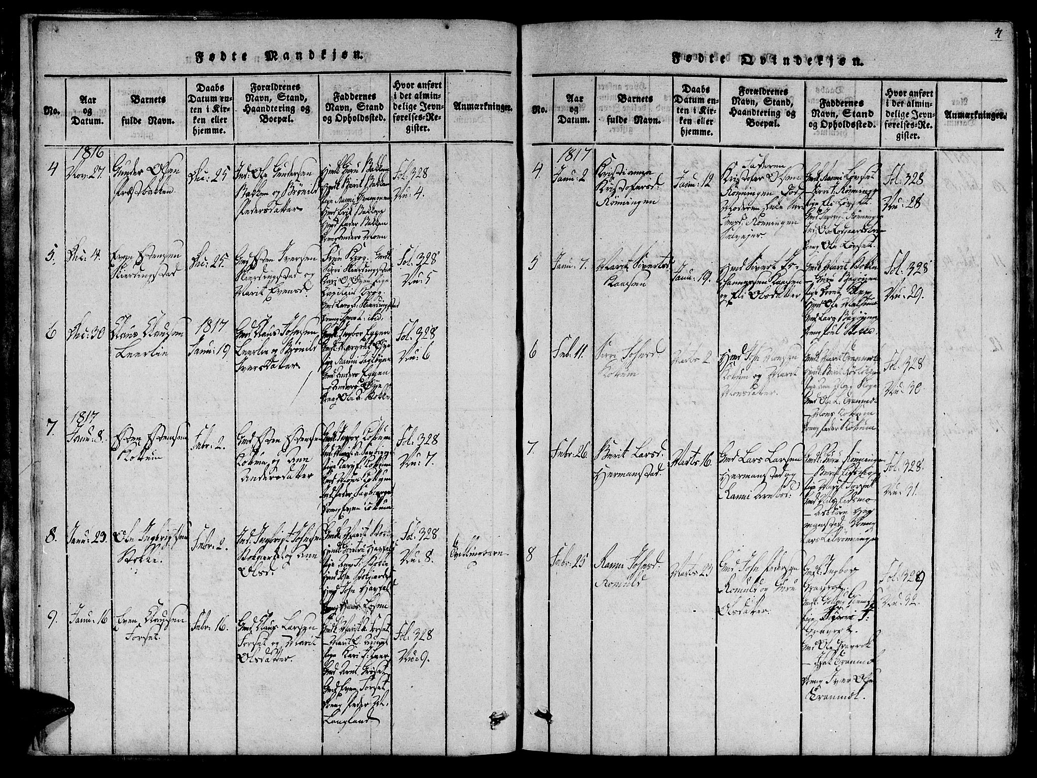 Ministerialprotokoller, klokkerbøker og fødselsregistre - Sør-Trøndelag, SAT/A-1456/691/L1065: Ministerialbok nr. 691A03 /1, 1816-1826, s. 7