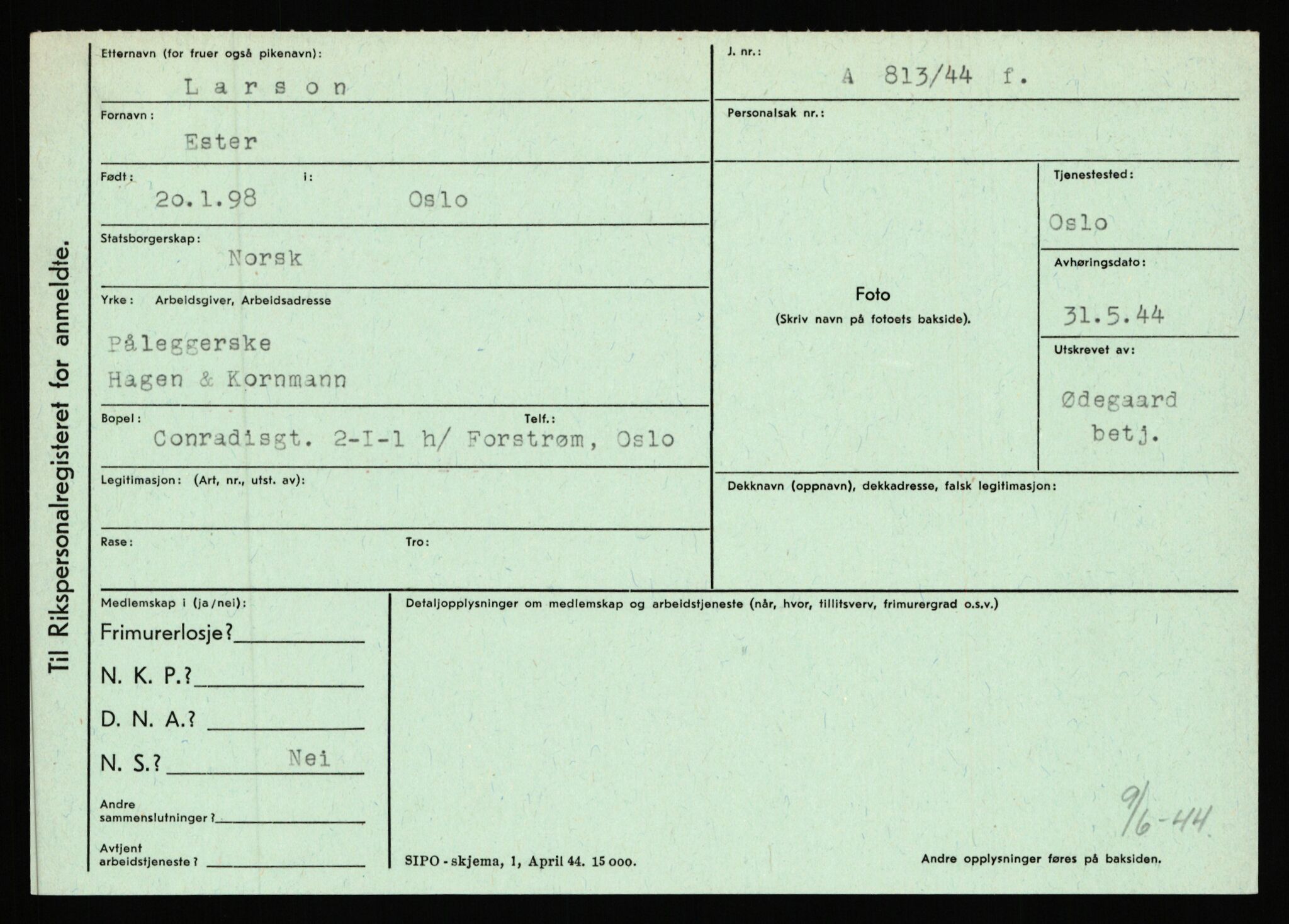 Statspolitiet - Hovedkontoret / Osloavdelingen, AV/RA-S-1329/C/Ca/L0009: Knutsen - Limstrand, 1943-1945, s. 3969