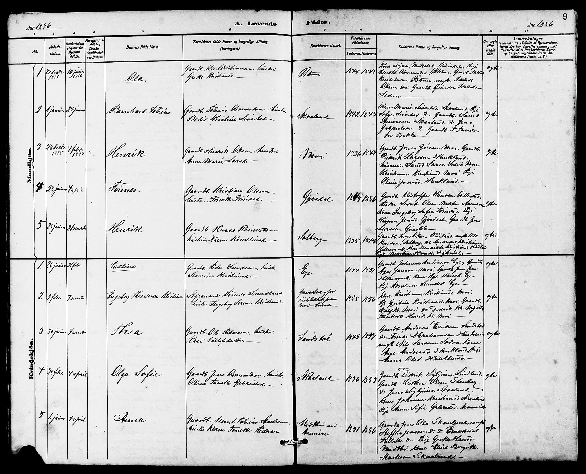 Lund sokneprestkontor, SAST/A-101809/S07/L0006: Klokkerbok nr. B 6, 1885-1901, s. 9