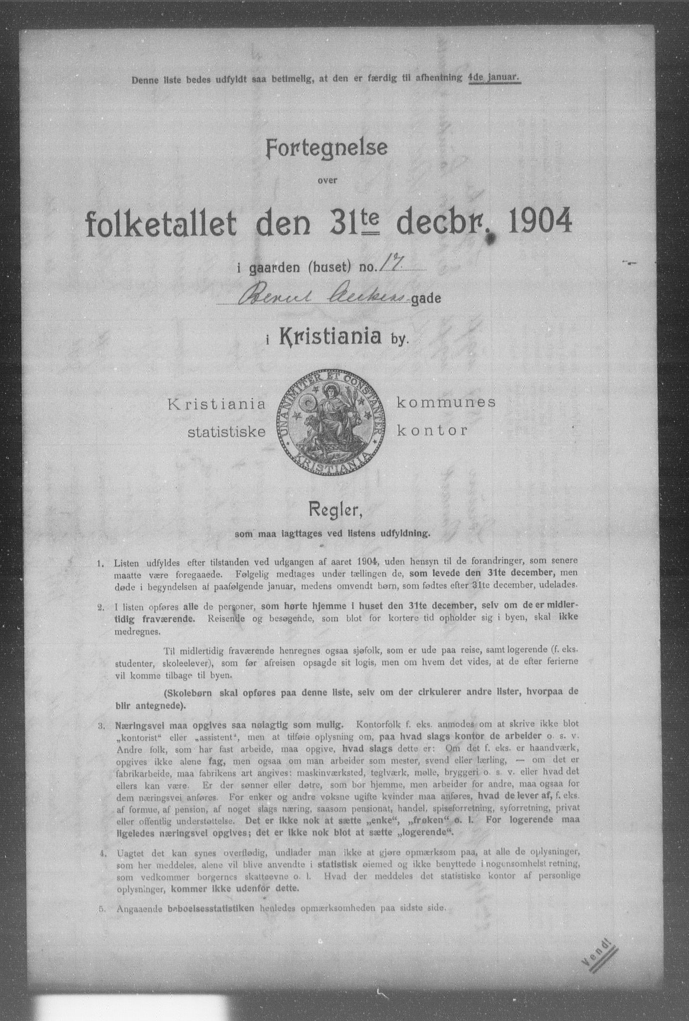 OBA, Kommunal folketelling 31.12.1904 for Kristiania kjøpstad, 1904, s. 1058