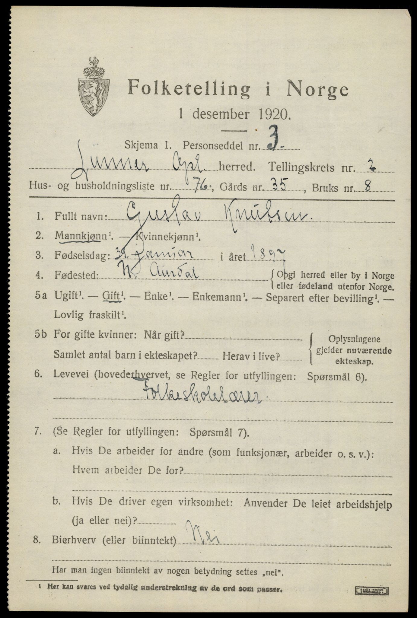 SAH, Folketelling 1920 for 0533 Lunner herred, 1920, s. 3939