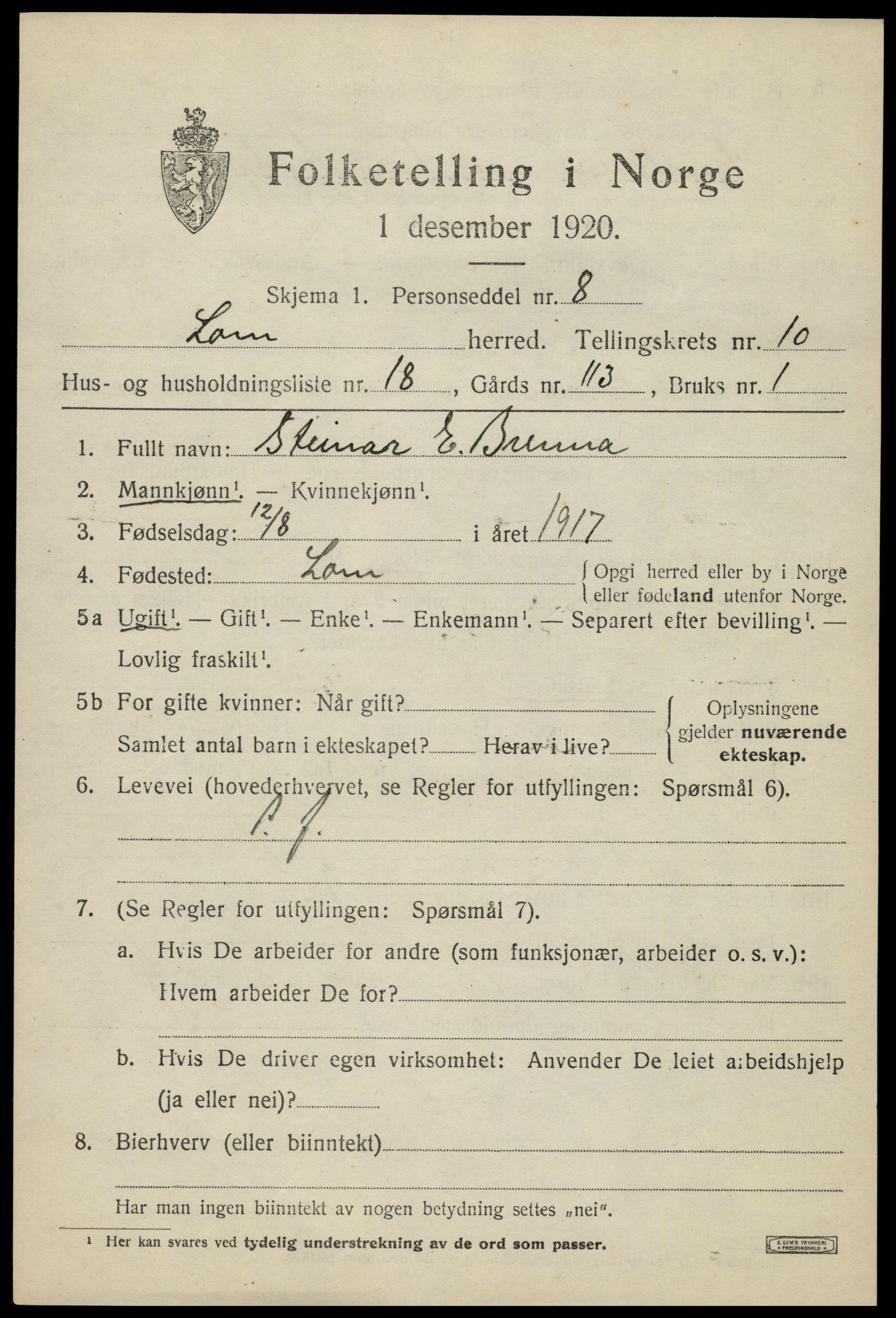 SAH, Folketelling 1920 for 0514 Lom herred, 1920, s. 5642