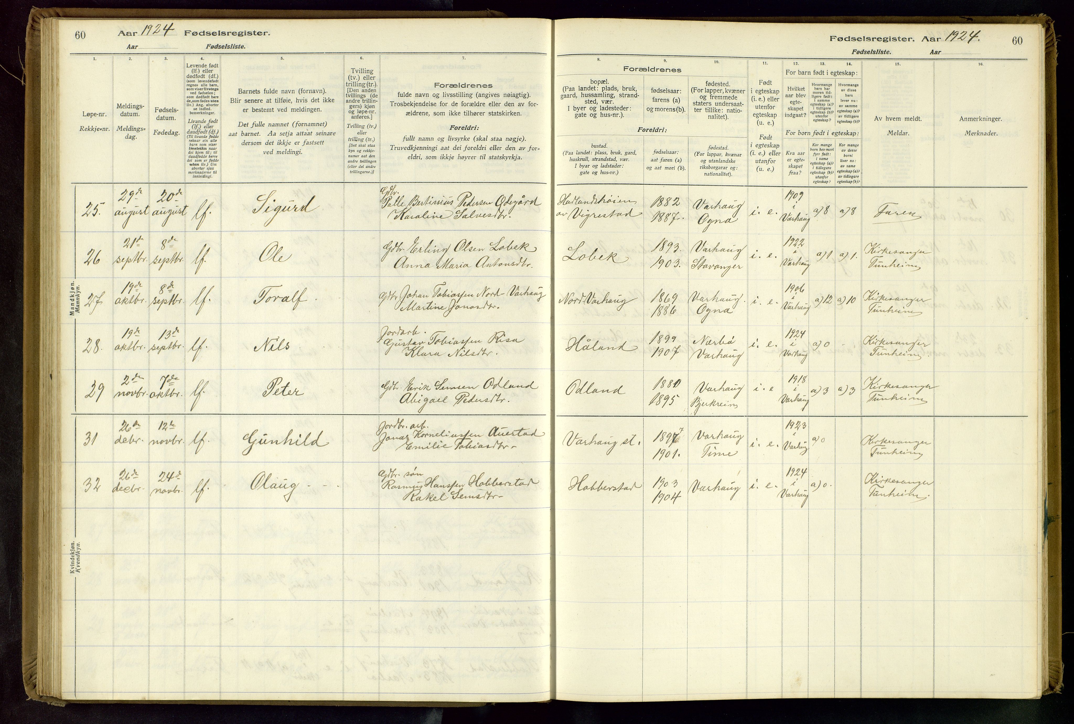 Hå sokneprestkontor, AV/SAST-A-101801/001/704BA/L0001: Fødselsregister nr. 1, 1916-1944, s. 60