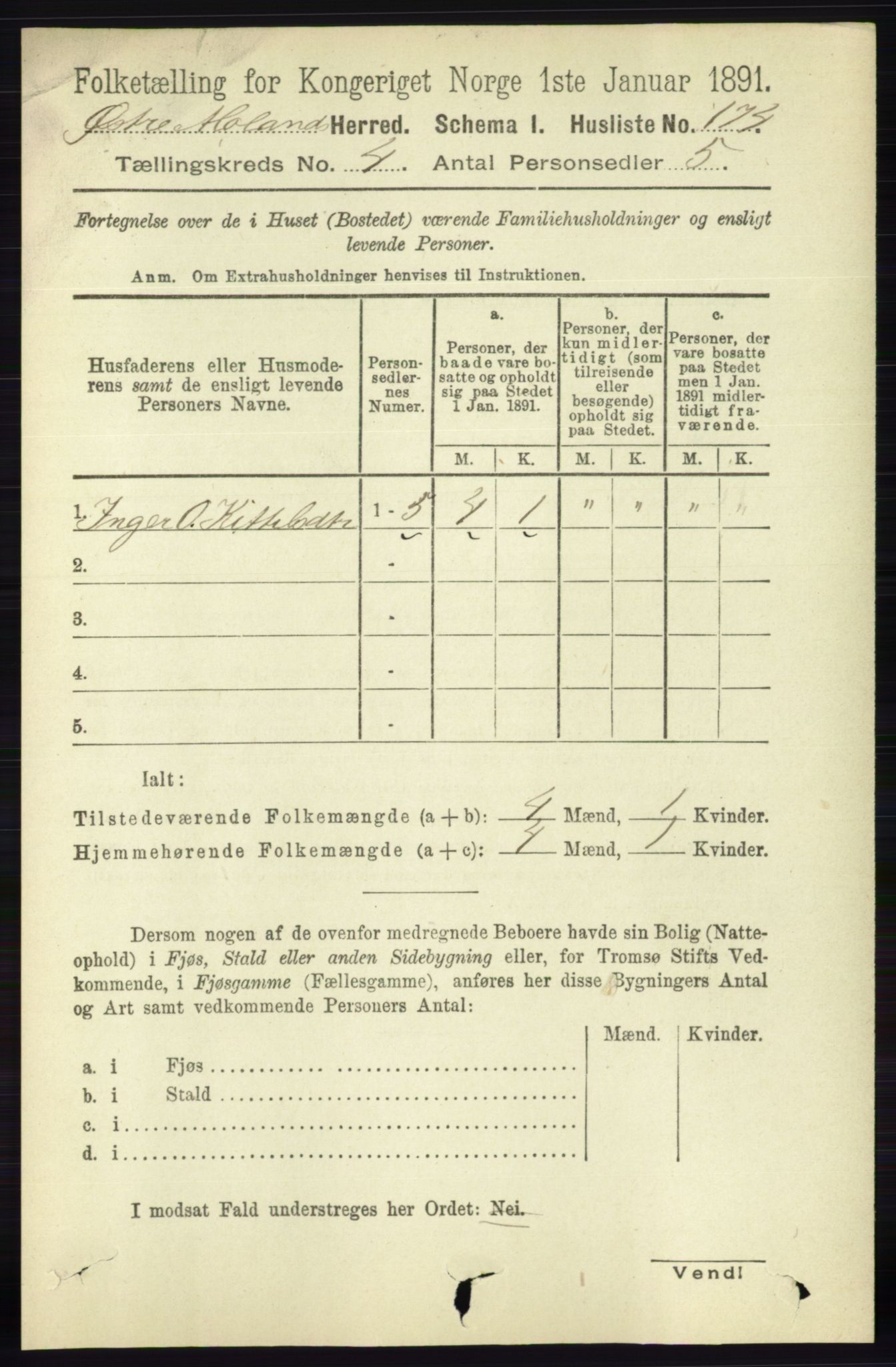 RA, Folketelling 1891 for 0918 Austre Moland herred, 1891, s. 2075