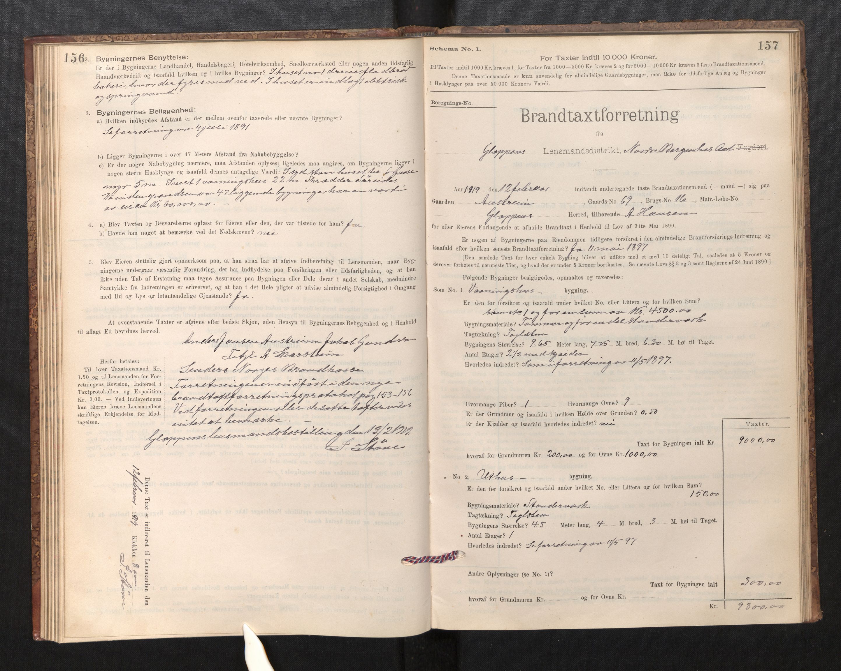 Lensmannen i Gloppen og Breim, SAB/A-27801/0012/L0003: Branntakstprotokoll, skjematakst, 1894-1931, s. 156-157