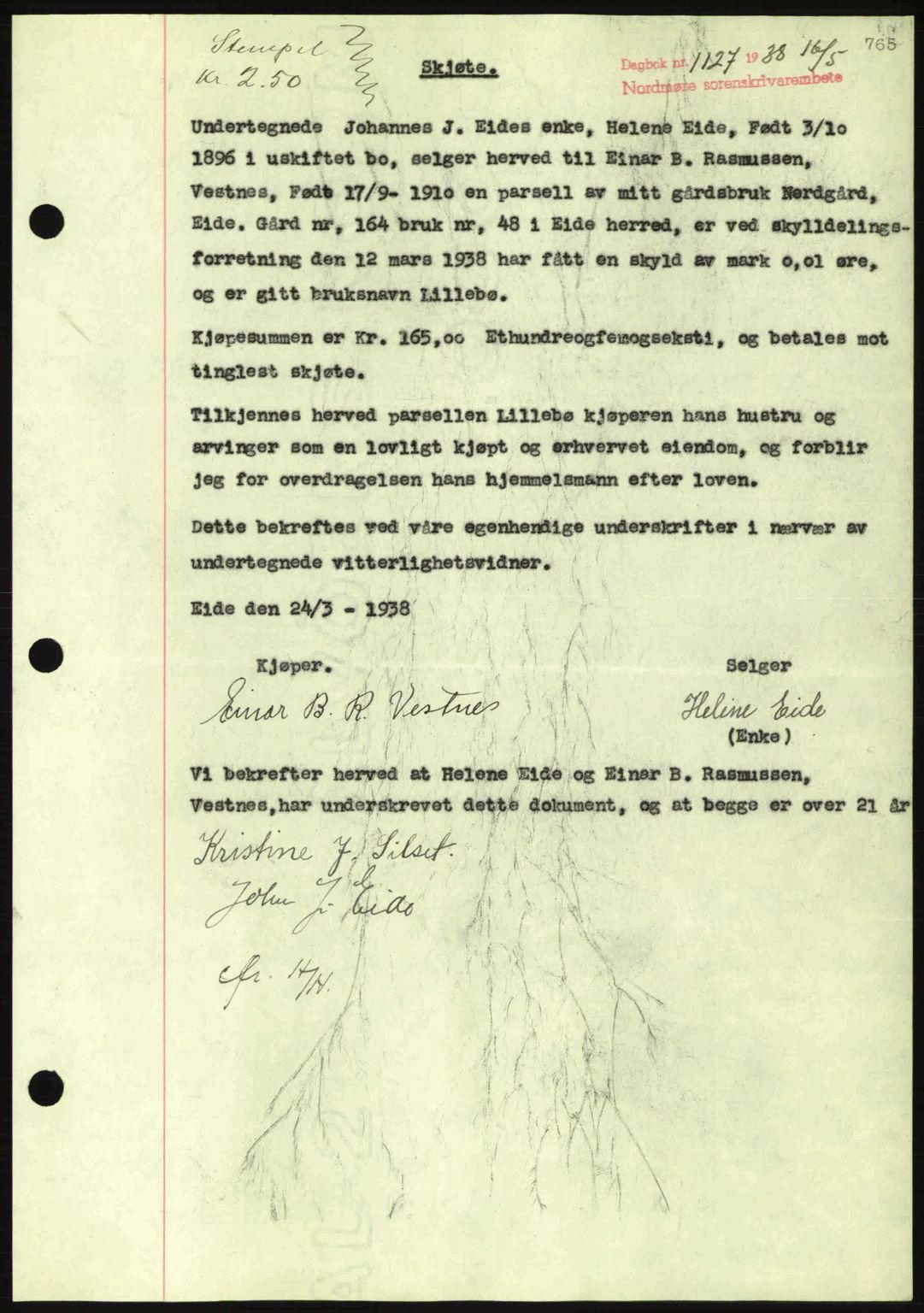 Nordmøre sorenskriveri, SAT/A-4132/1/2/2Ca: Pantebok nr. A83, 1938-1938, Dagboknr: 1127/1938