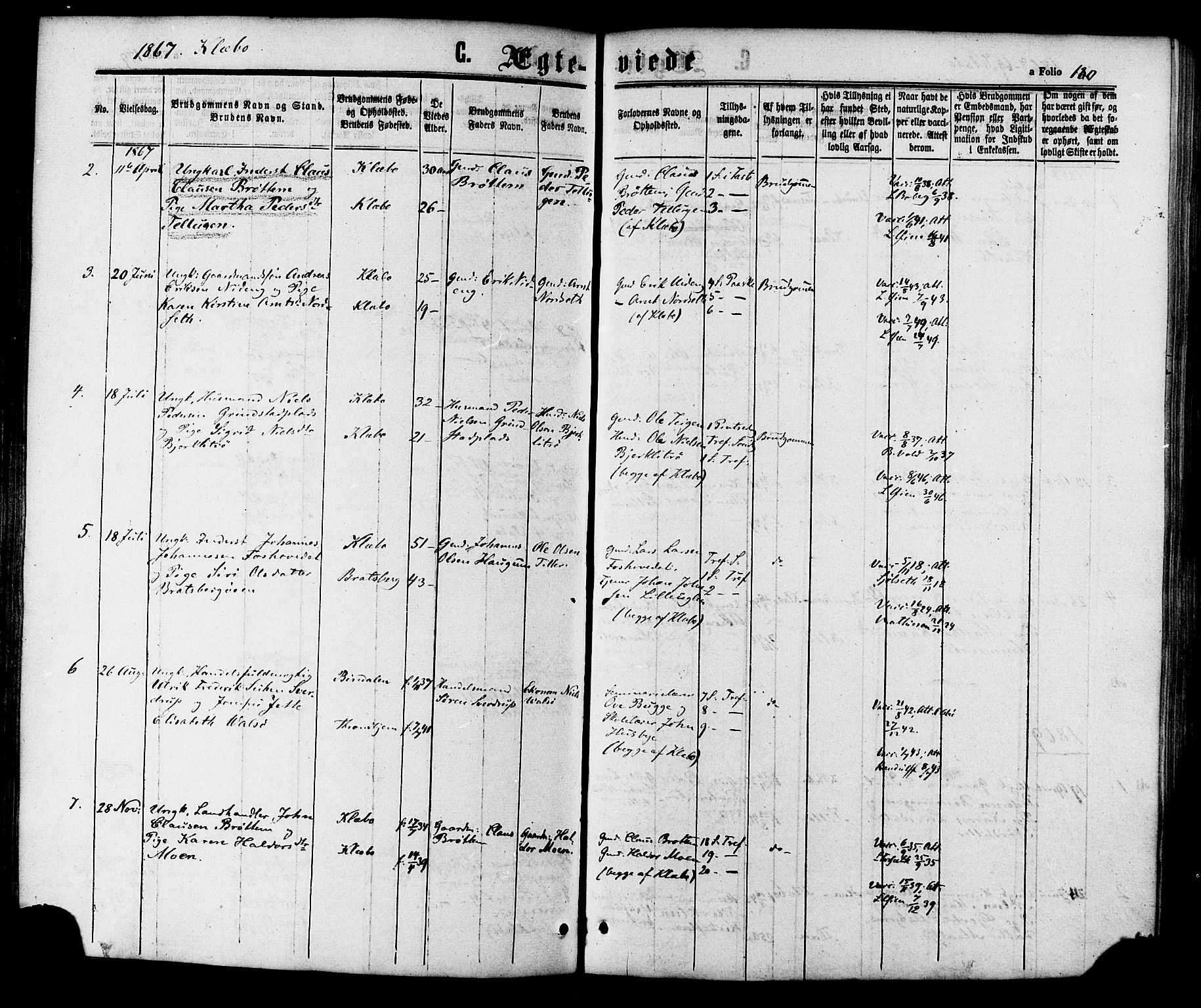 Ministerialprotokoller, klokkerbøker og fødselsregistre - Sør-Trøndelag, AV/SAT-A-1456/618/L0442: Ministerialbok nr. 618A06 /1, 1863-1879, s. 180