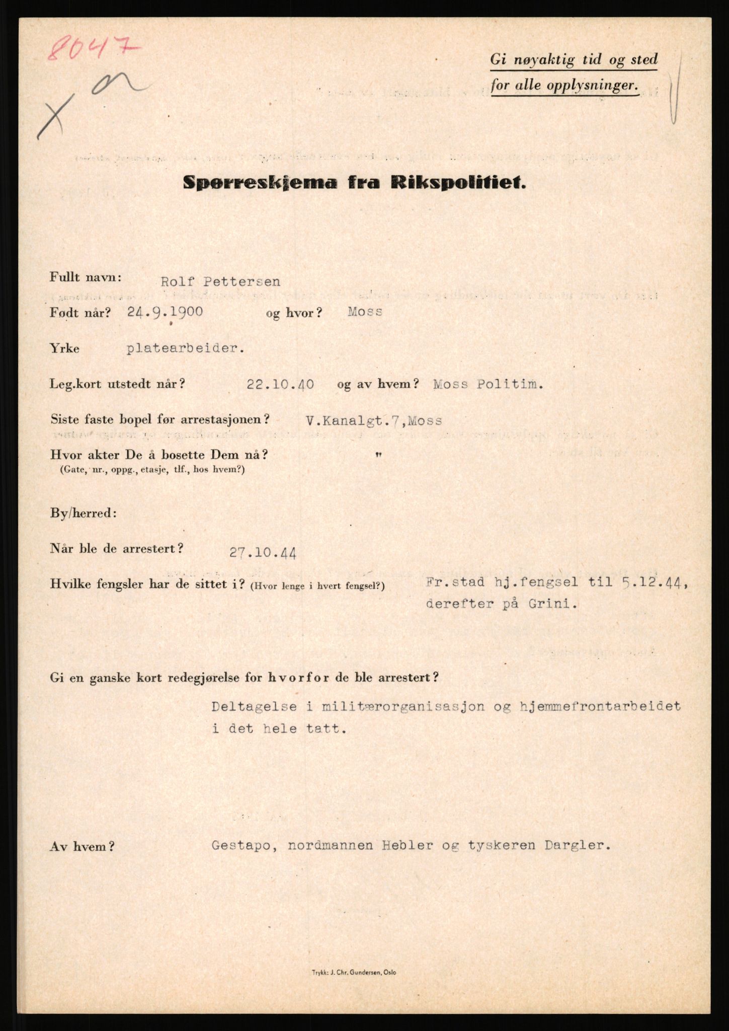 Rikspolitisjefen, AV/RA-S-1560/L/L0014: Pettersen, Aksel - Savosnick, Ernst, 1940-1945, s. 135